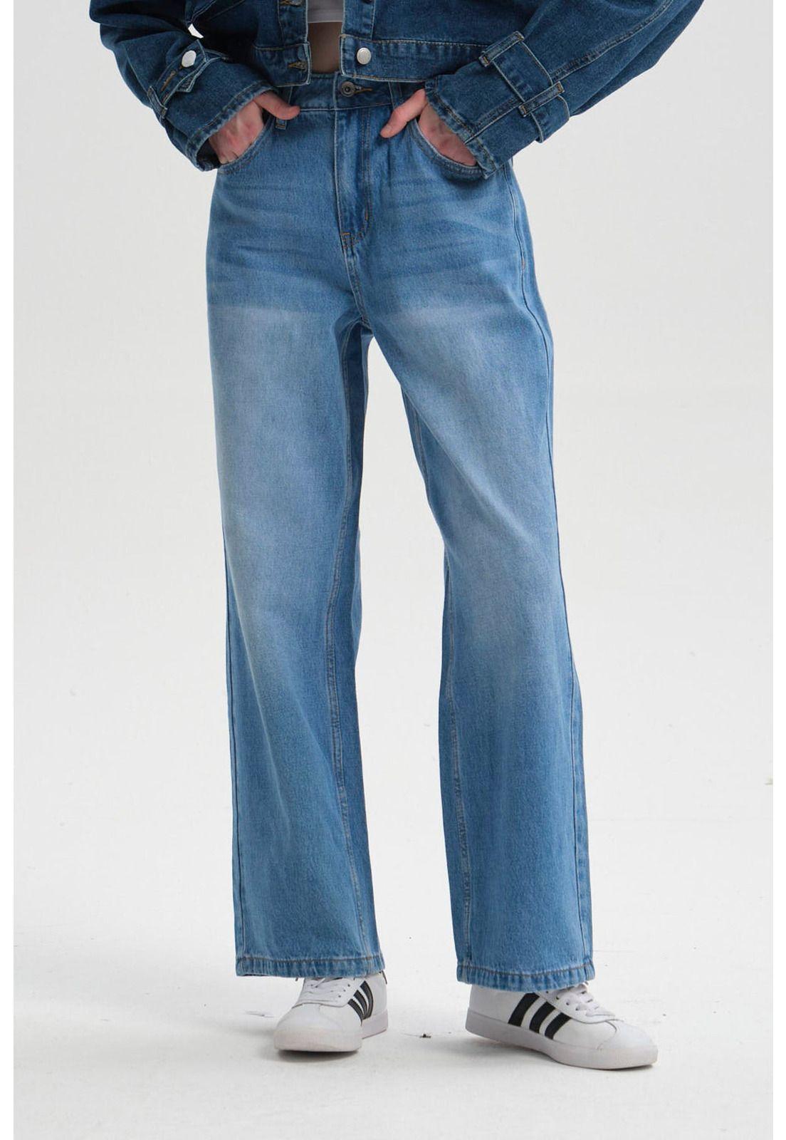 Jeans Mujer Ajuste Cintura Azul Claro-0