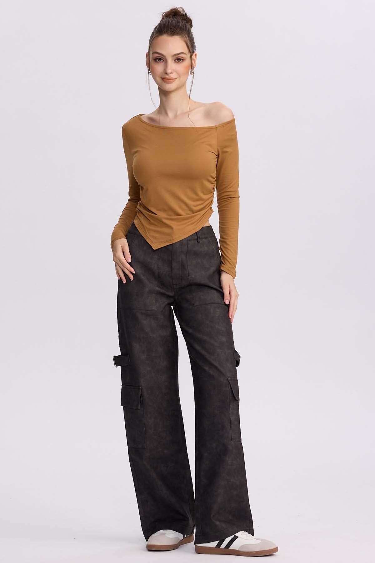 Polera Mujer Asimétrica Camel-3