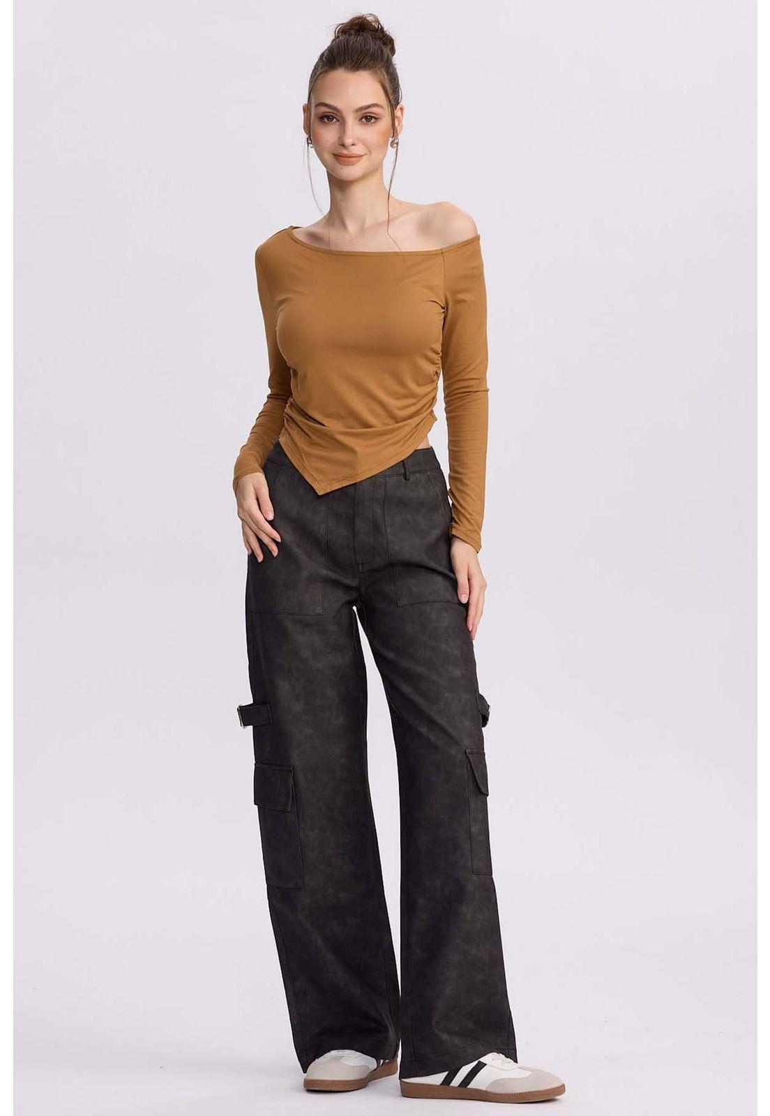 Polera Mujer Asimétrica Camel-3