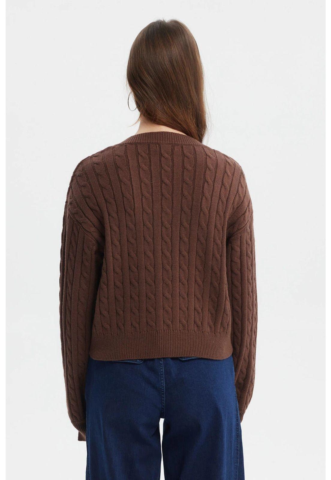 Sweater Mujer Cuello V Lisos Café Oscuro-2