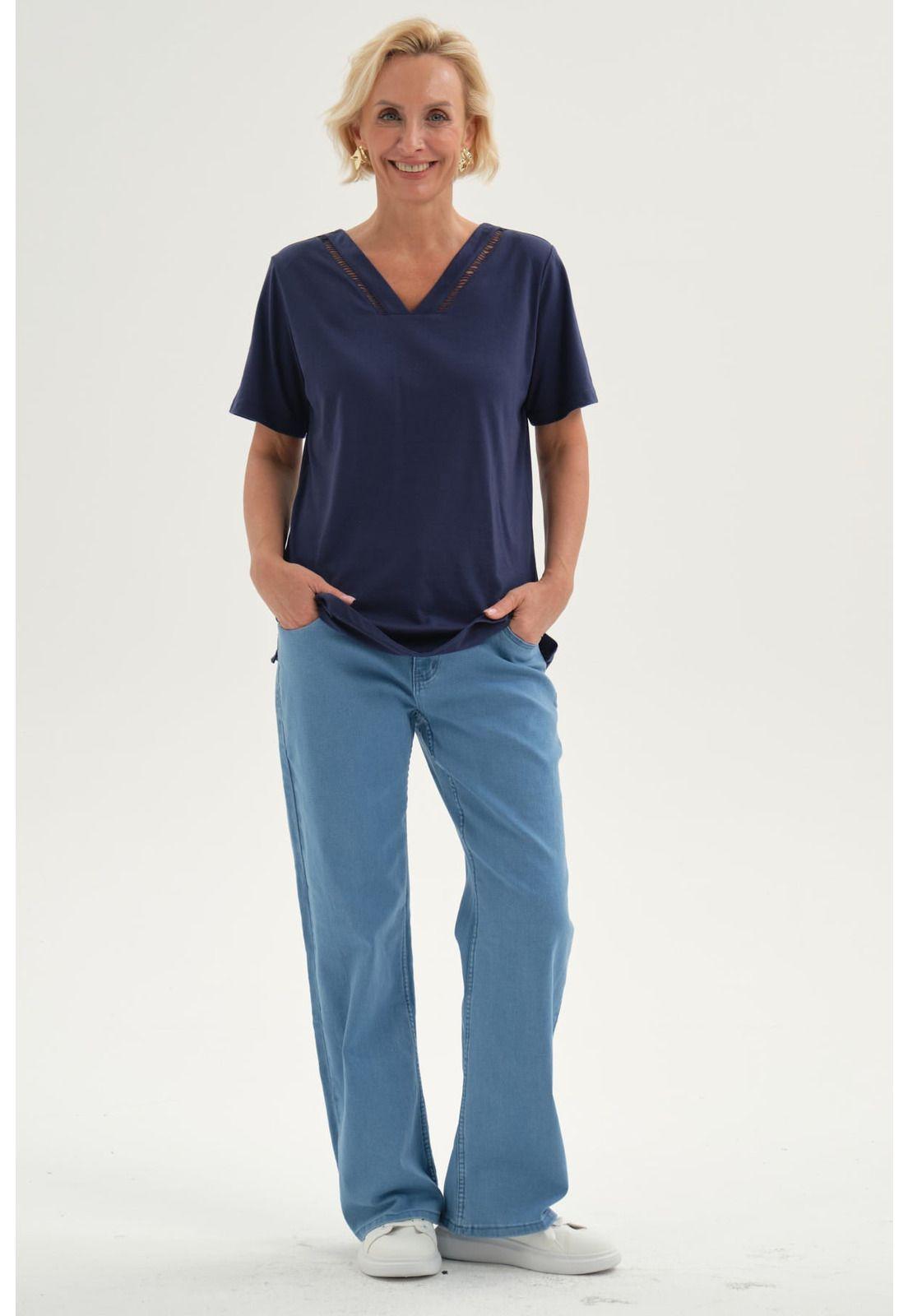Polera Mujer Lisa Azul-3