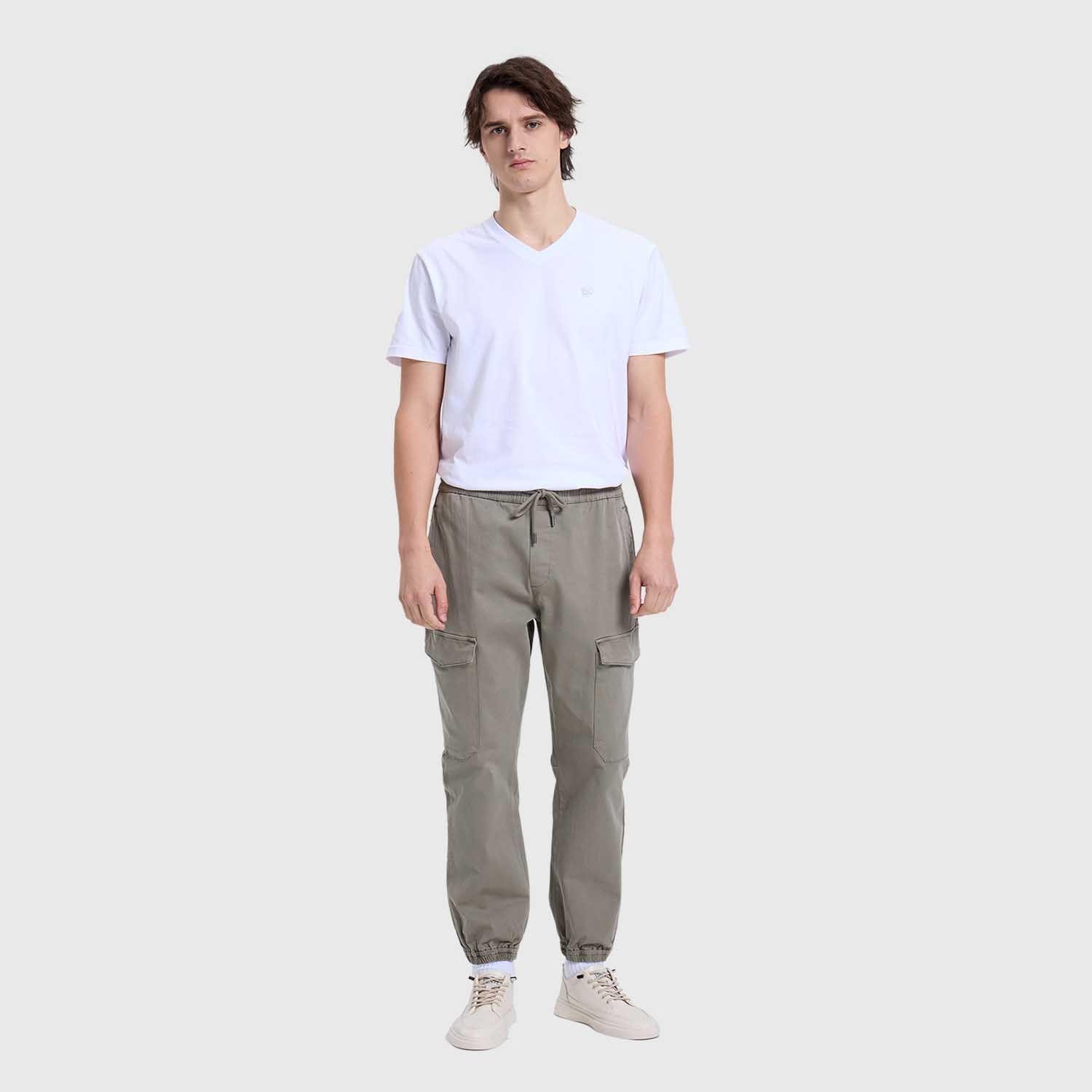 Pantalón Hombre Cargo Gabardina Verde Militar-3