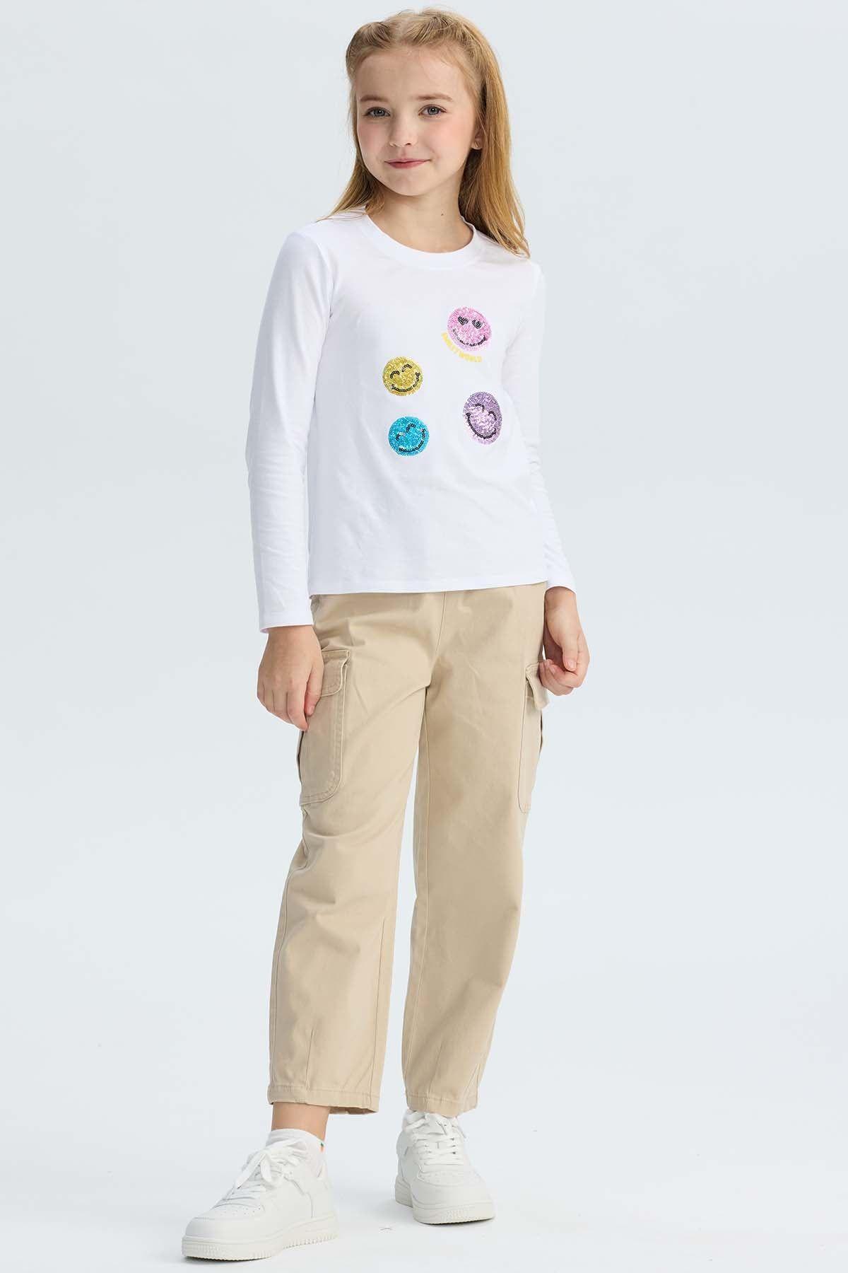 Pantalón Niña Cargo Con Pliegue En Basta Beige-3