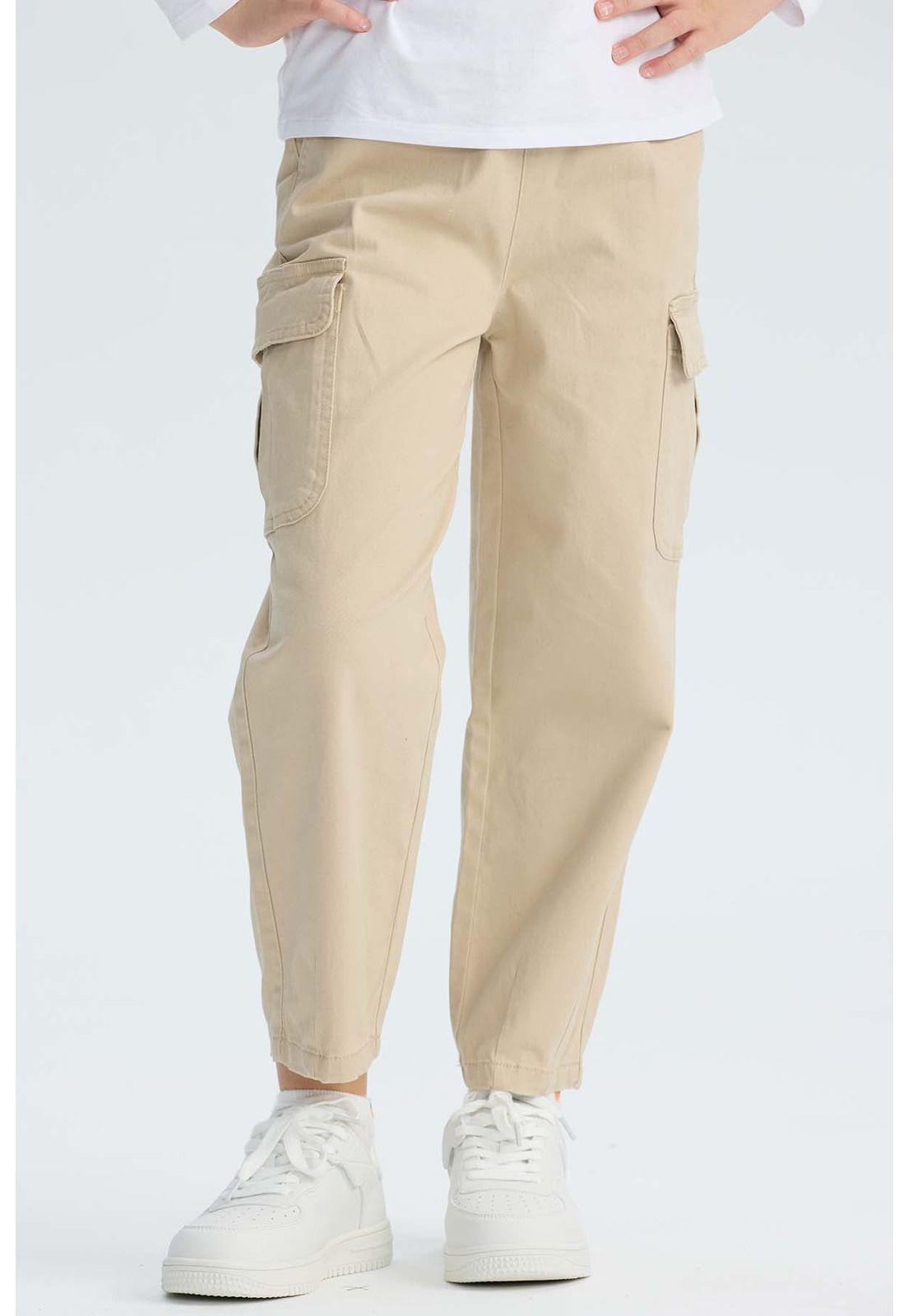 Pantalón Niña Cargo Con Pliegue En Basta Beige-0