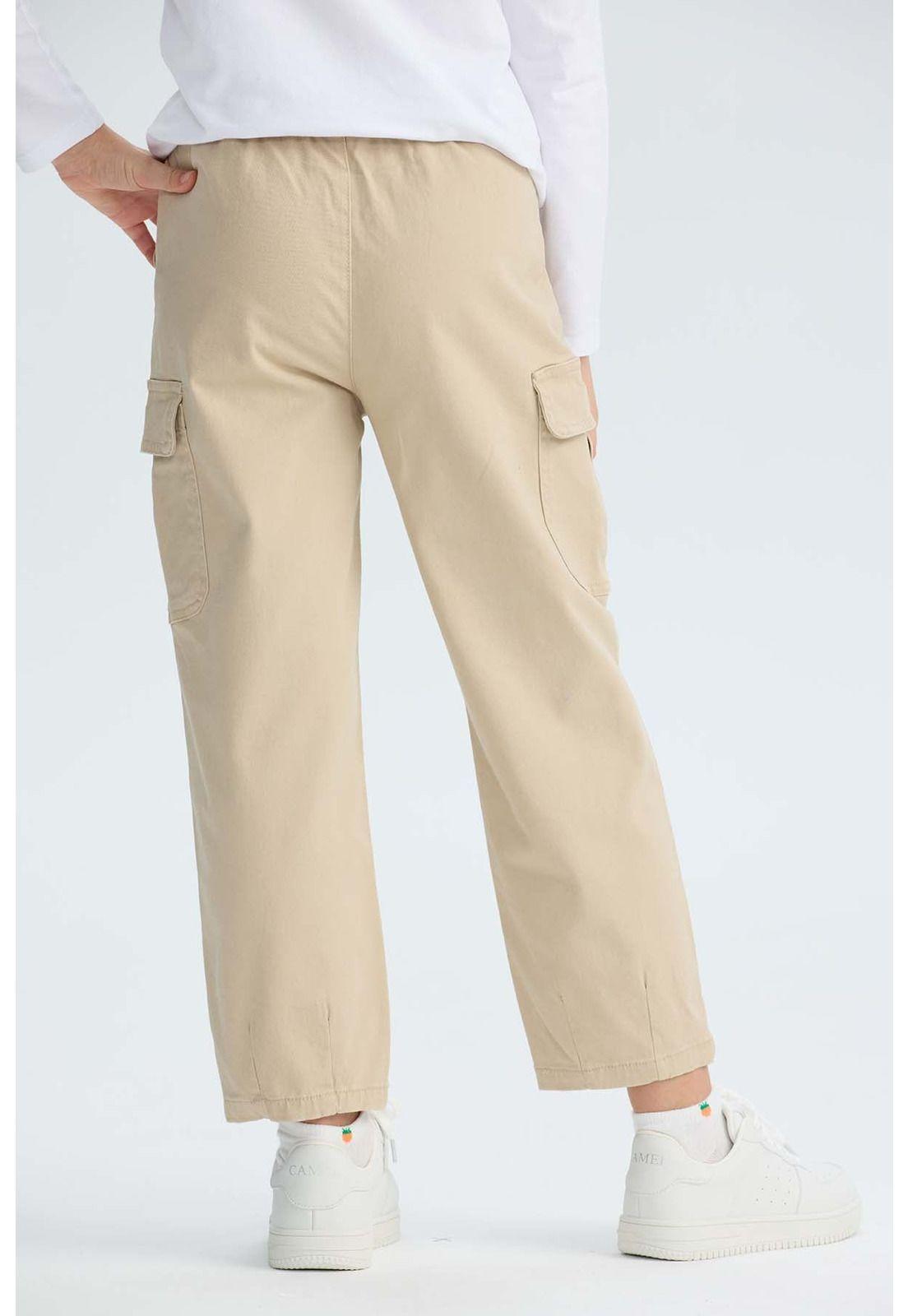 Pantalón Niña Cargo Con Pliegue En Basta Beige-2