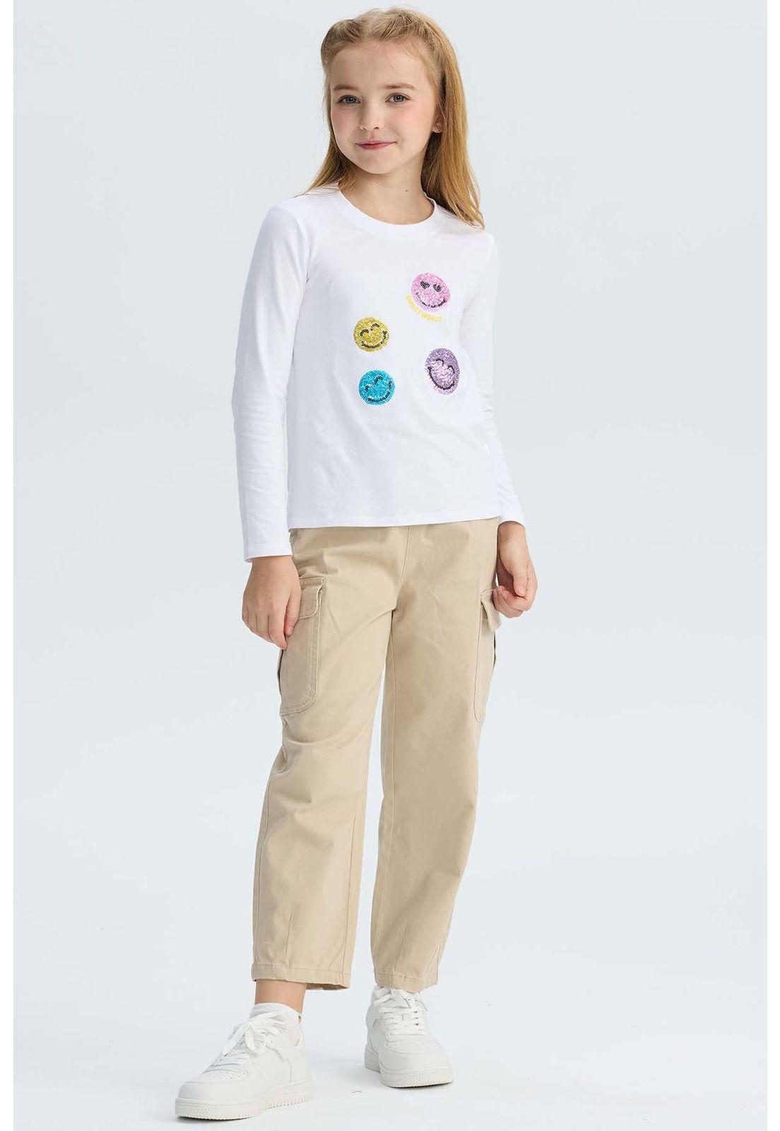 Pantalón Niña Cargo Con Pliegue En Basta Beige-3