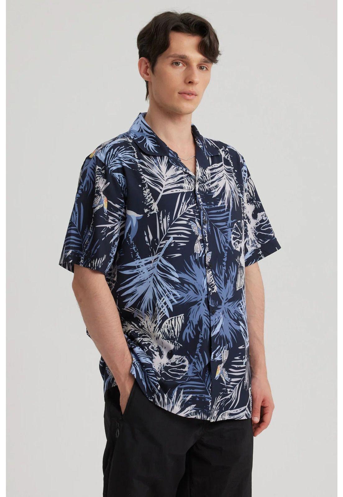 Camisa Hombre Cuello Cubano Rapport Azul-5