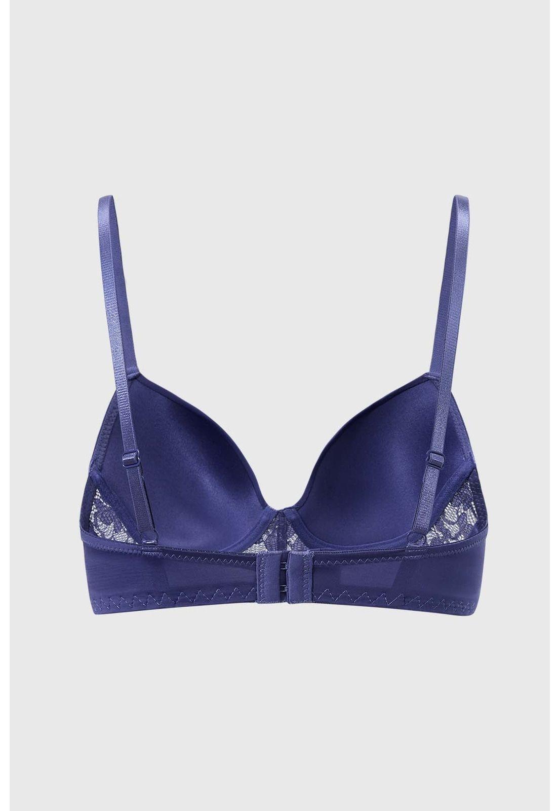 Sostén Mujer Aplicación Encaje Delantero Azul-1
