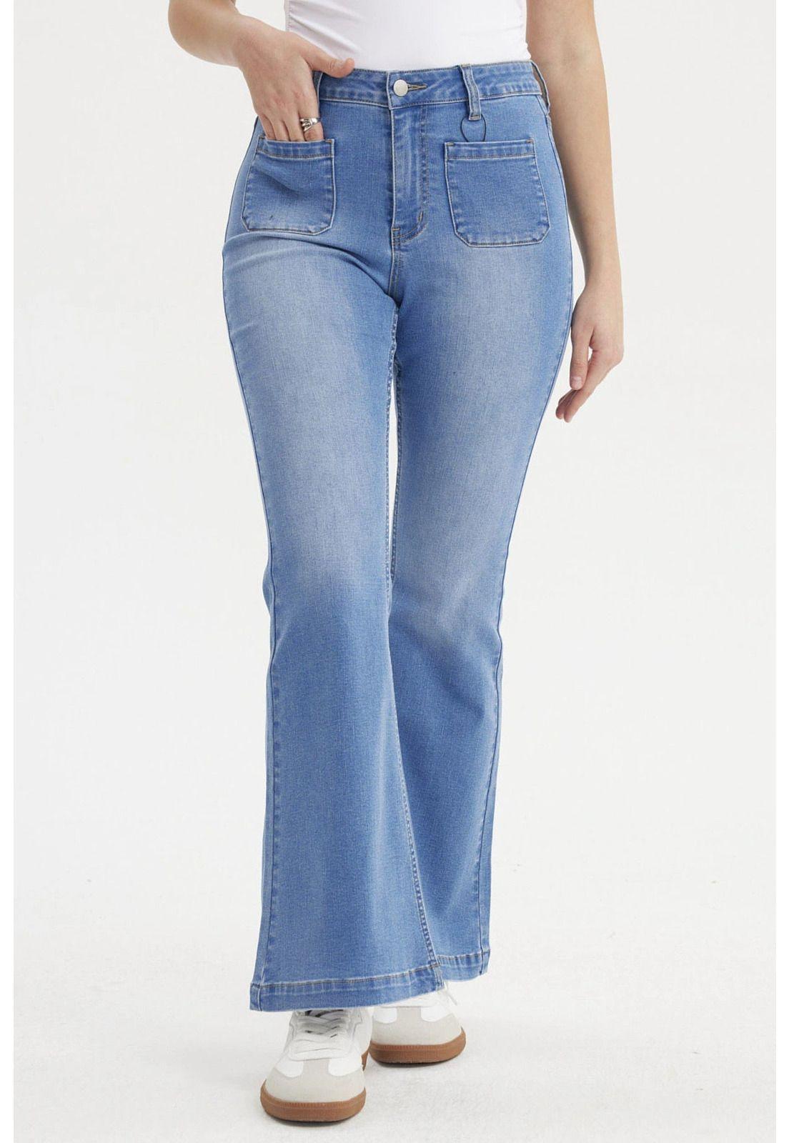 Jeans Mujer Flare Bolsiillos Azul-0