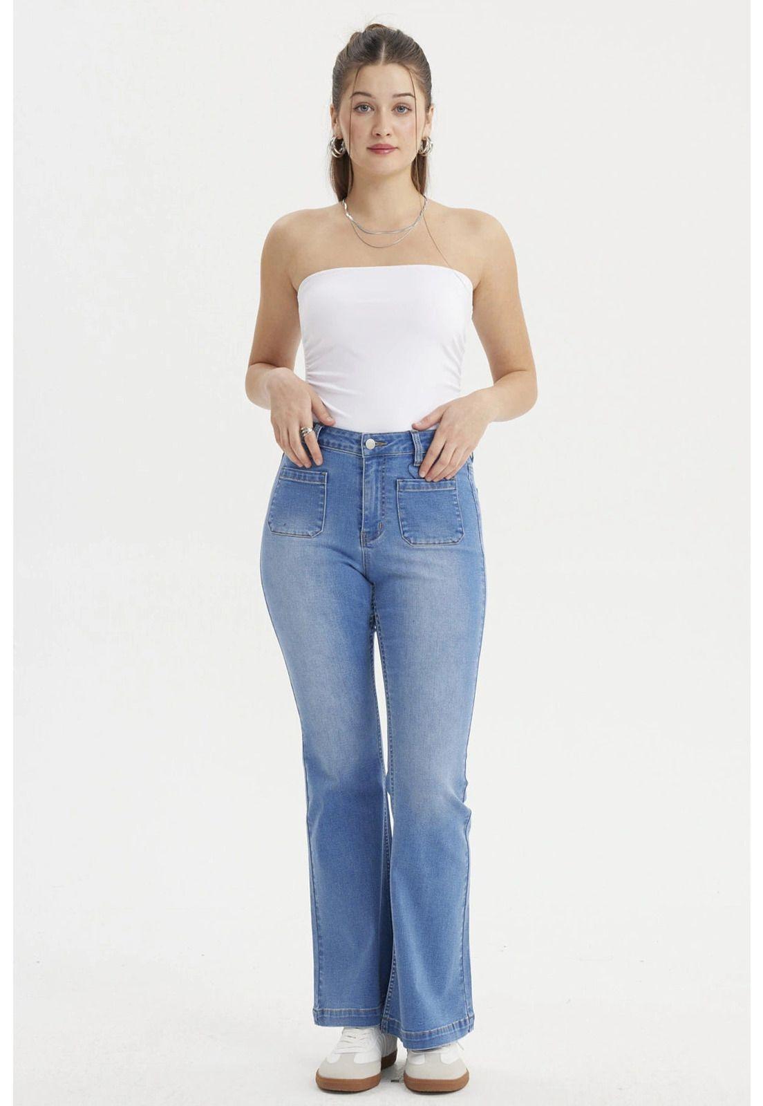 Jeans Mujer Flare Bolsiillos Azul-3