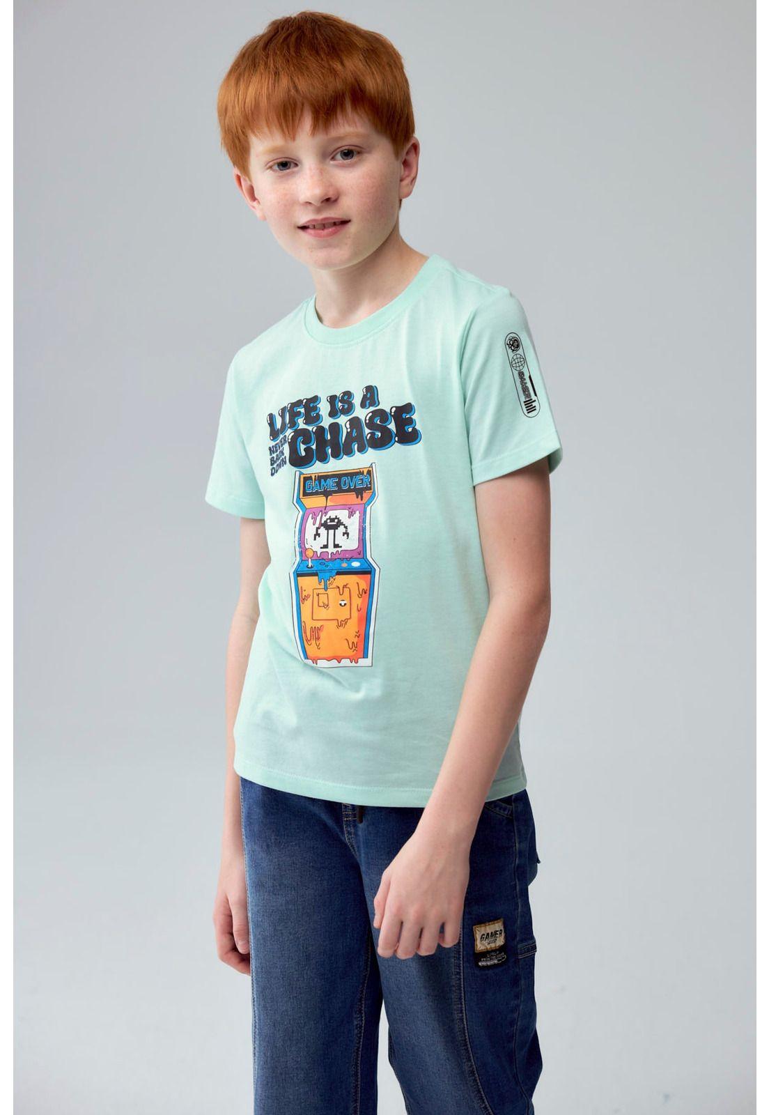 Polera Niño Print Gamer Verde Claro-0