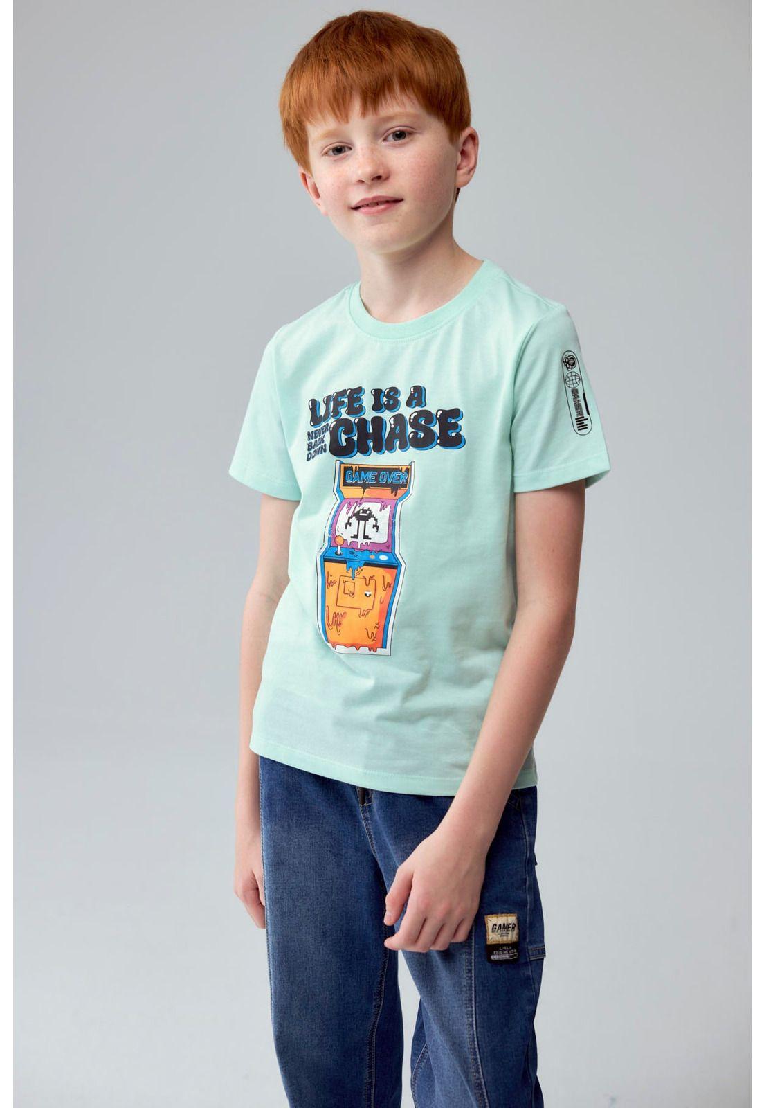 Polera Niño Print Gamer Verde Claro-1