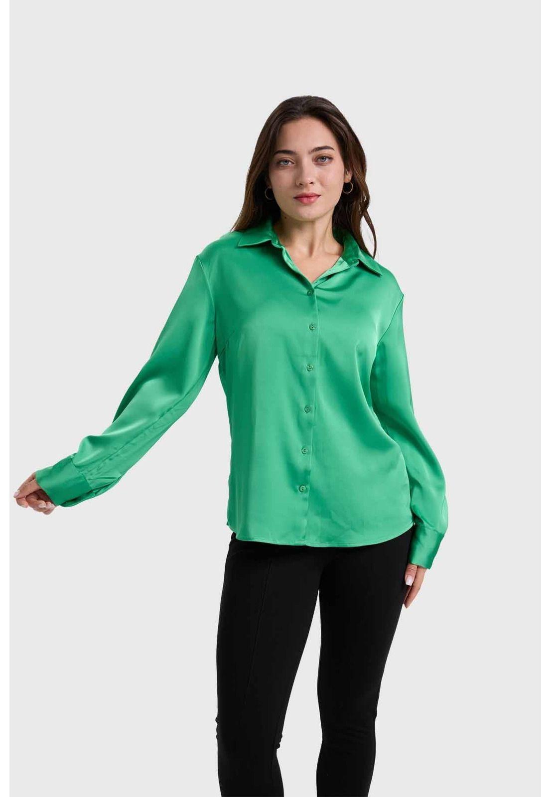 Blusa Mujer Satinada Abotonada Verde - ll-0