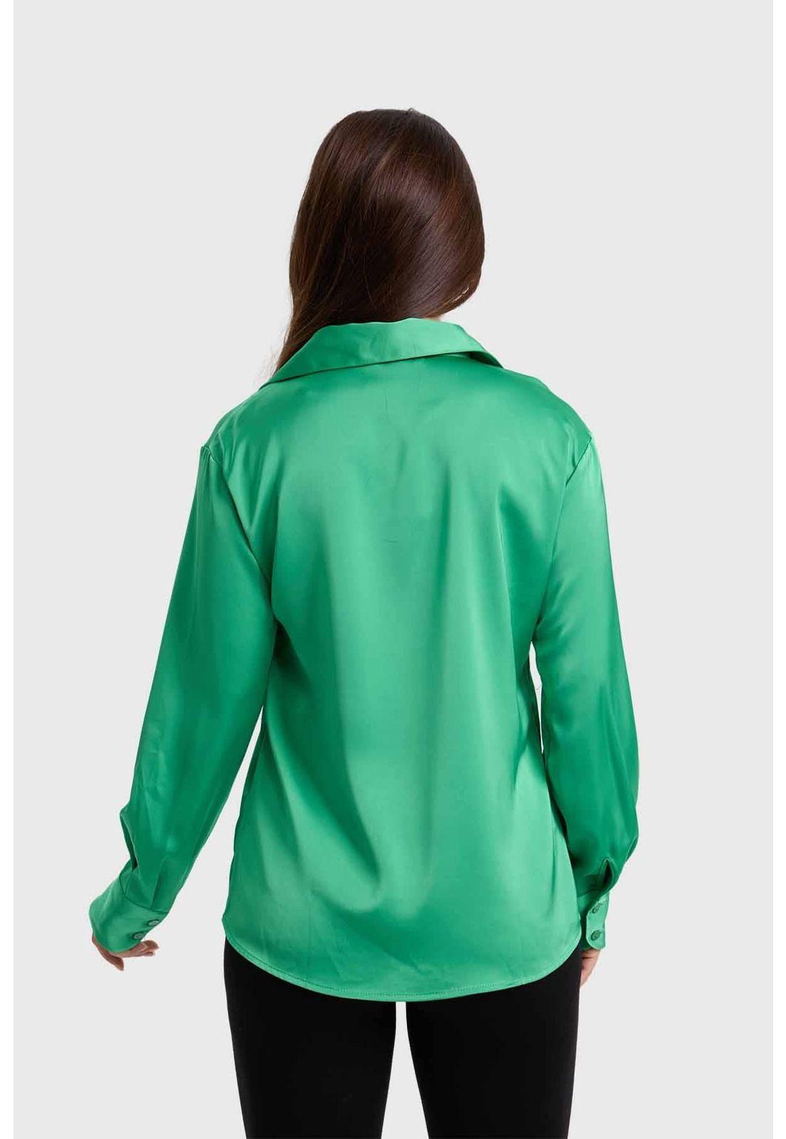 Blusa Mujer Satinada Abotonada Verde - ll-2