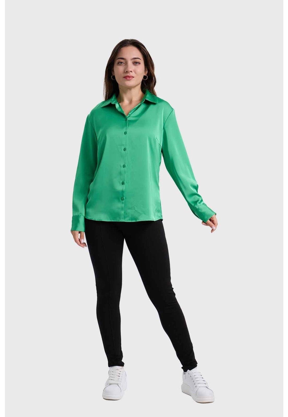Blusa Mujer Satinada Abotonada Verde - ll-3