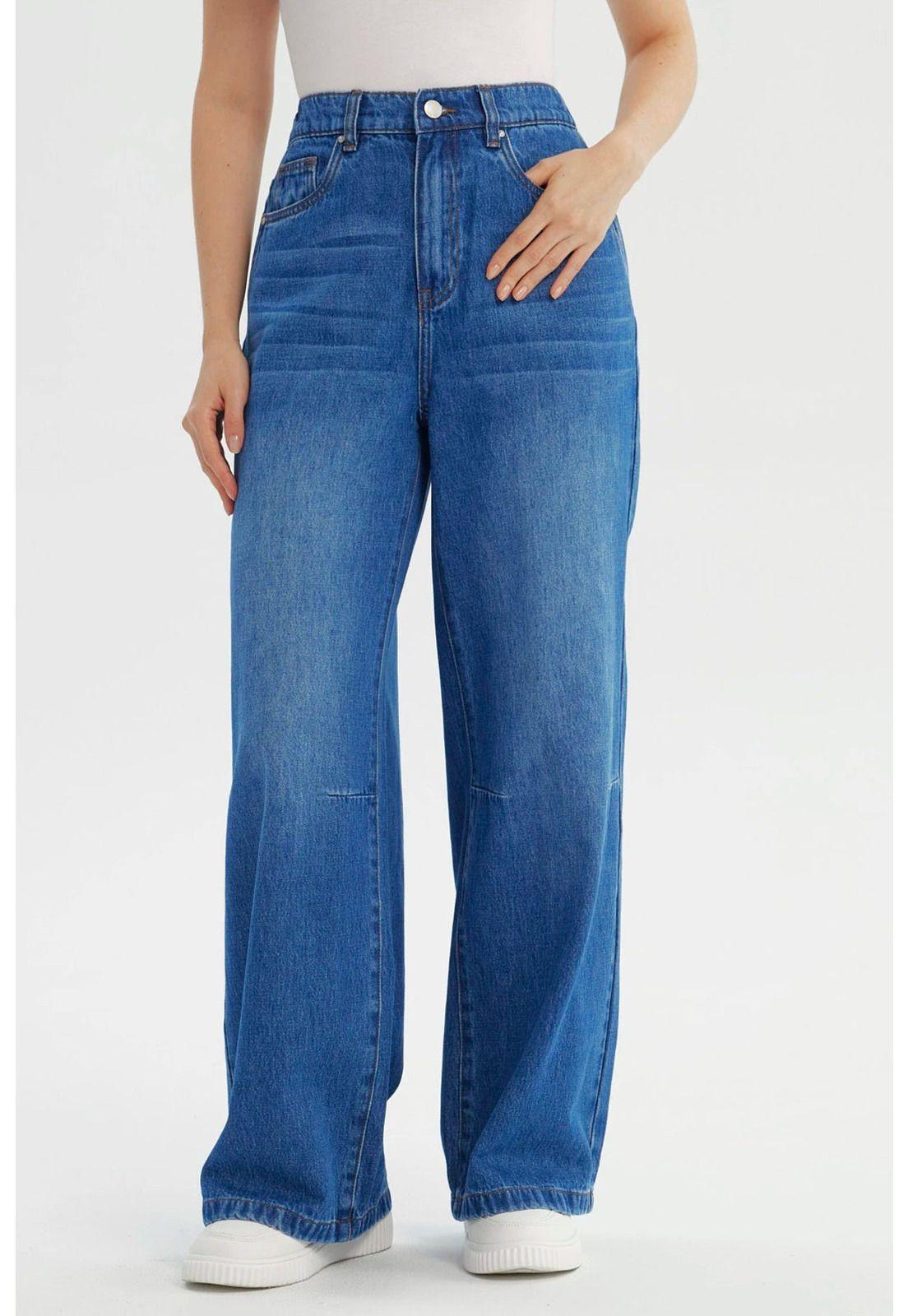 Jeans Mujer Moda Wide Leg Azul - lll-0