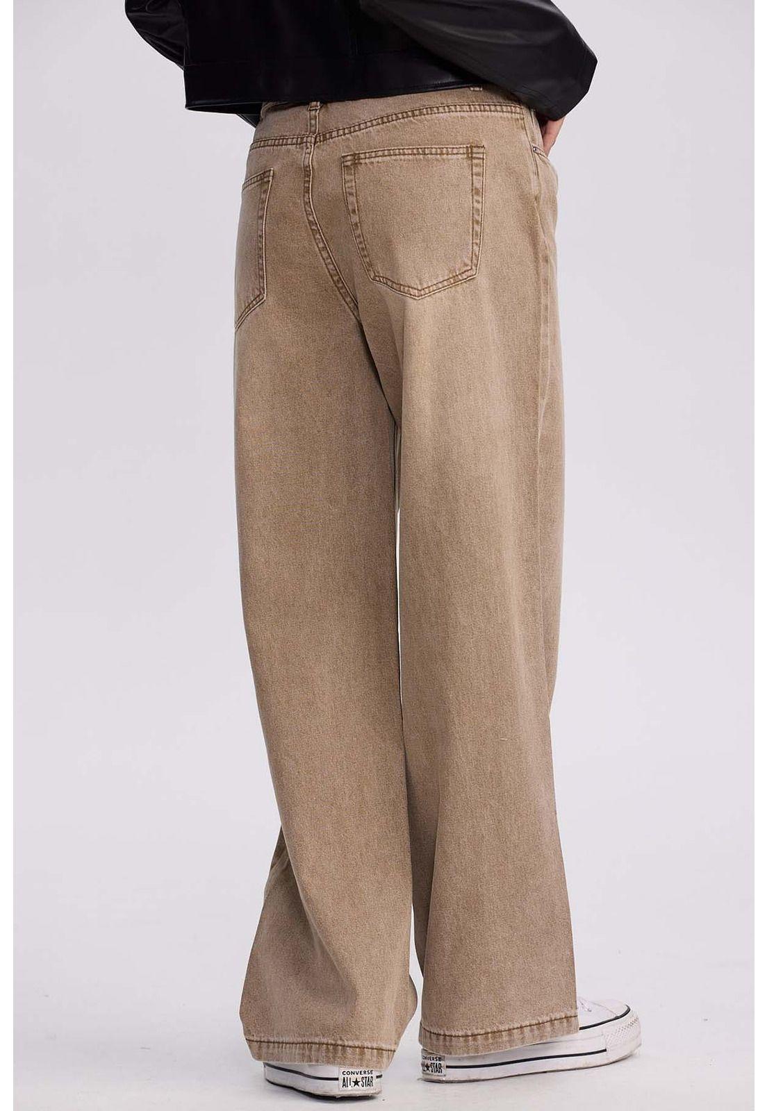 Jeans Mujer Baggy Cinturón Caqui-2