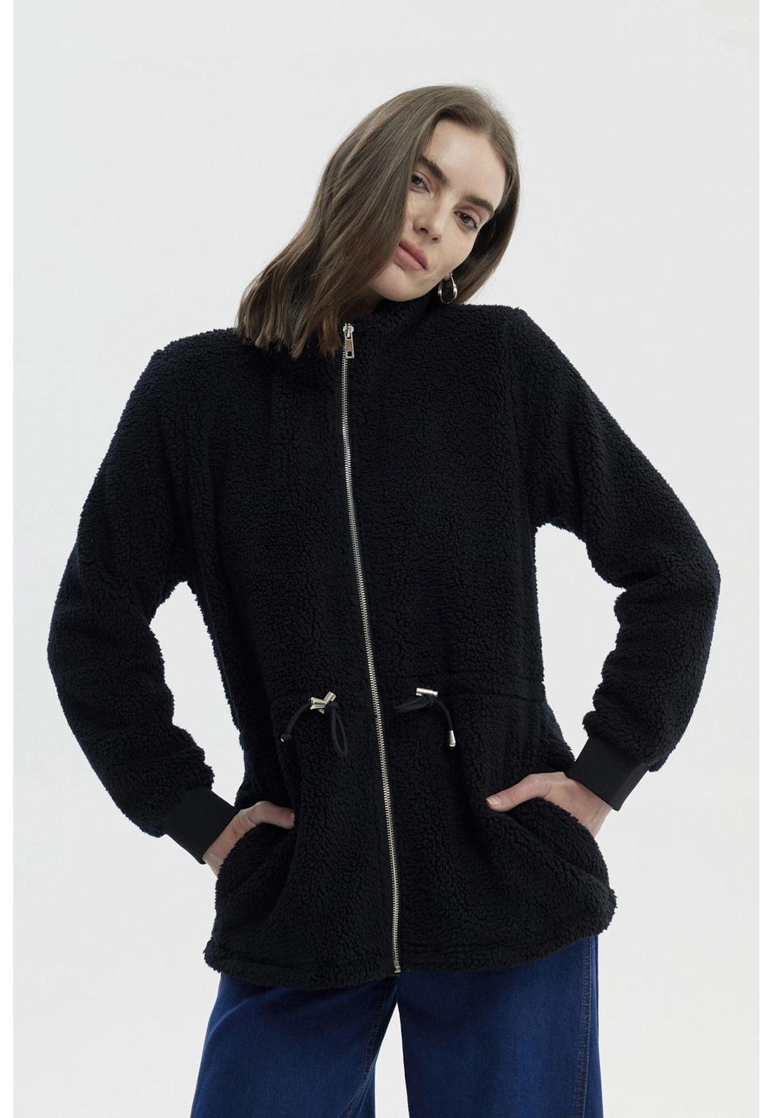 Polar Mujer Cuello Camisero Negro - V-0