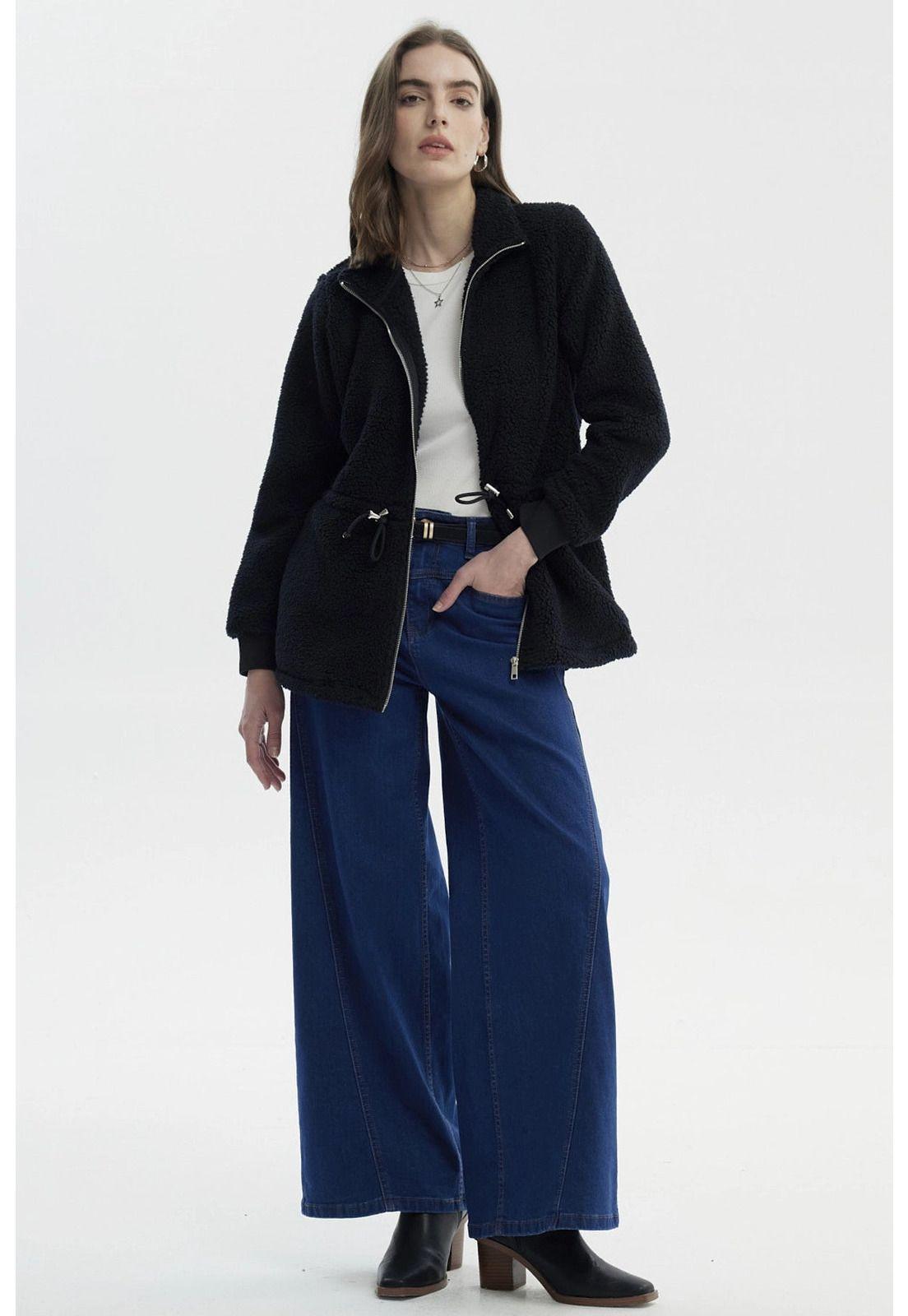 Polar Mujer Cuello Camisero Negro - V-3