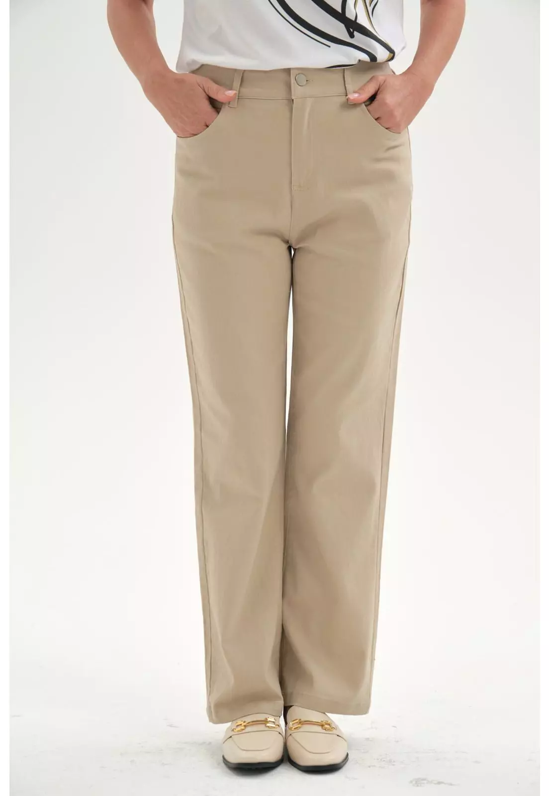 Pantalón Mujer Gabardina Beige-0