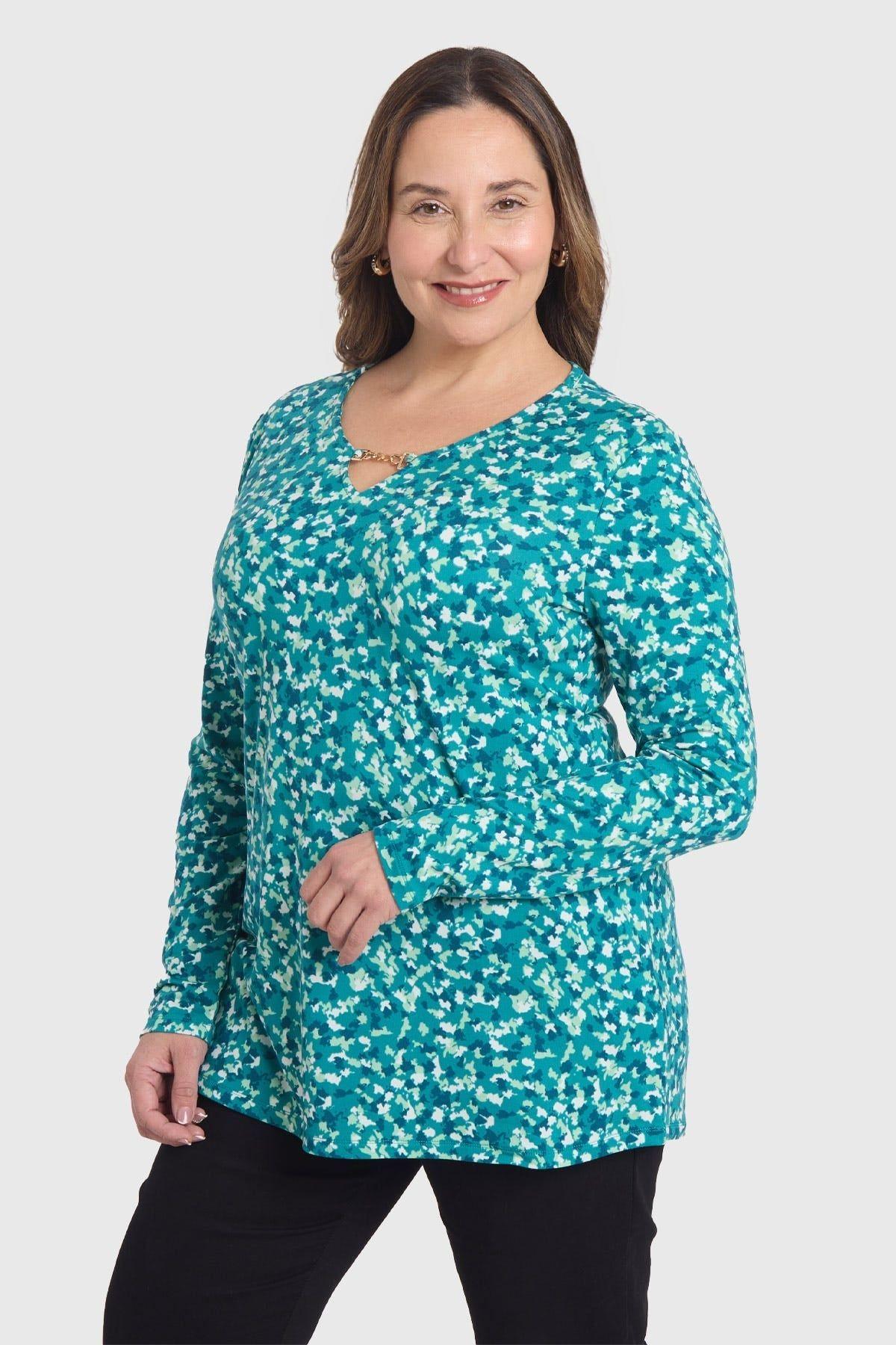 Polera Mujer Con Aplicación Escote Verde-0