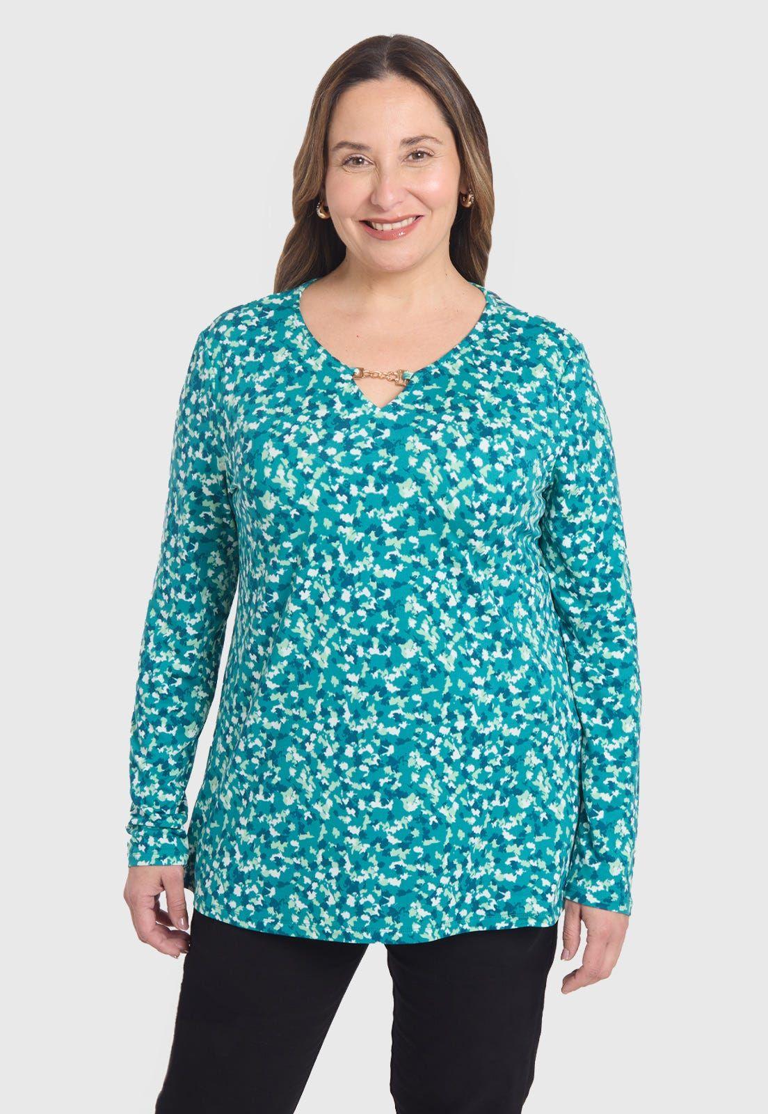 Polera Mujer Con Aplicación Escote Verde-1
