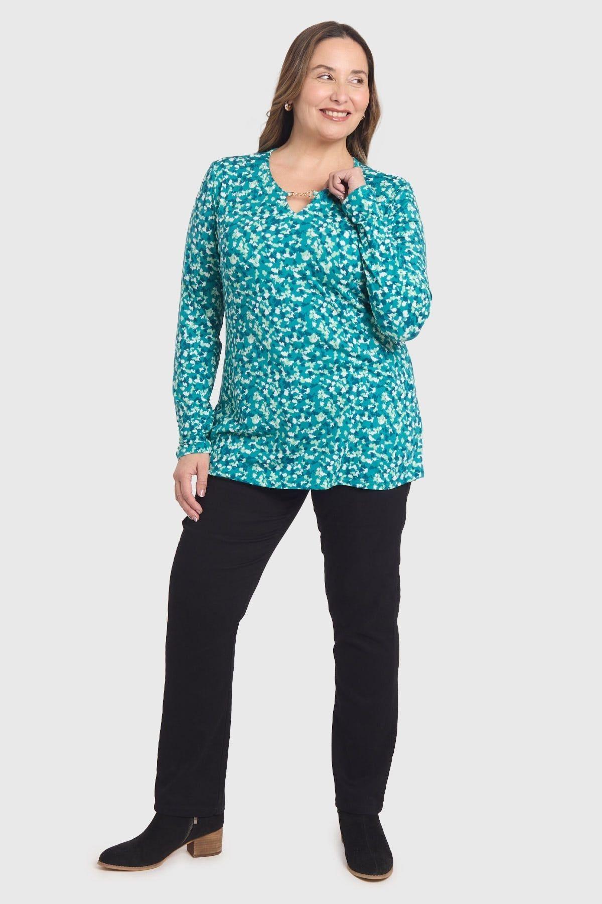 Polera Mujer Con Aplicación Escote Verde-3