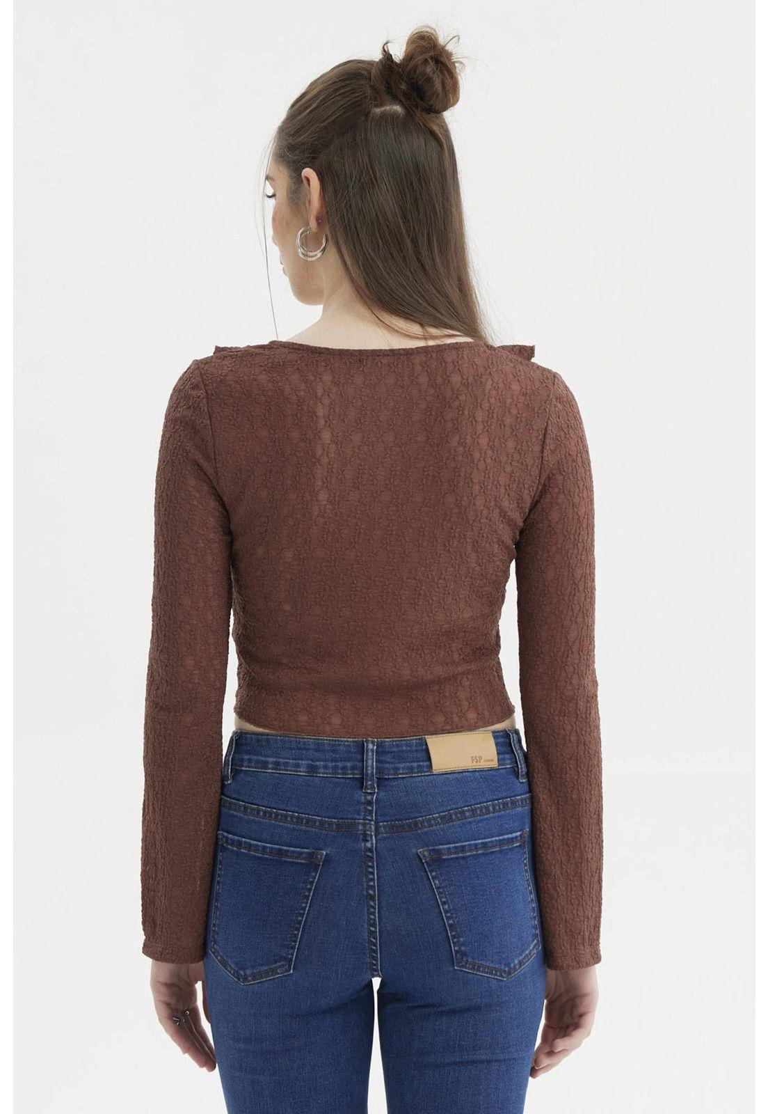 Polera Mujer Encaje Escote V Café Oscuro-2