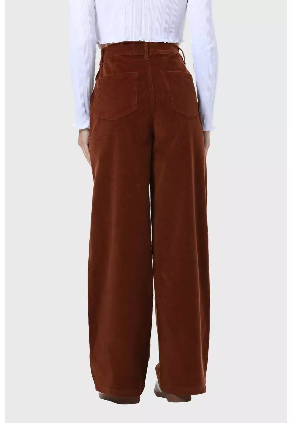 Pantalón Mujer Wide Leg Cotelé Café-2
