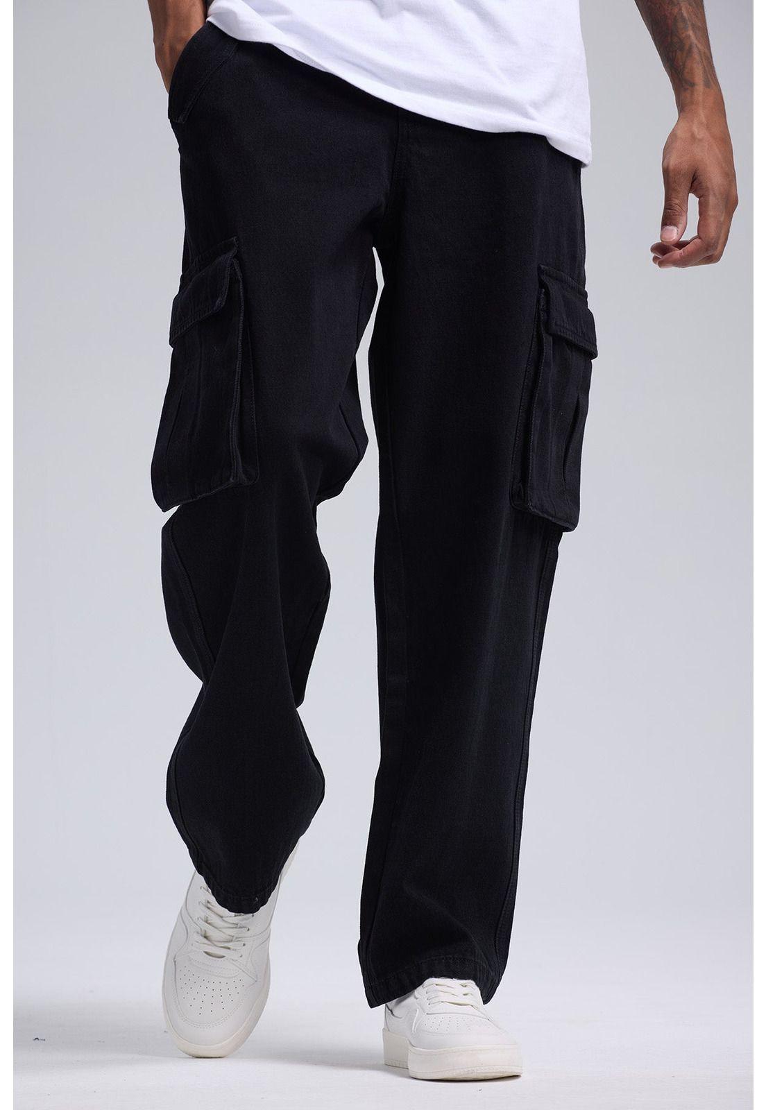 Jeans Hombre Cargo Bolsillos Negro-0