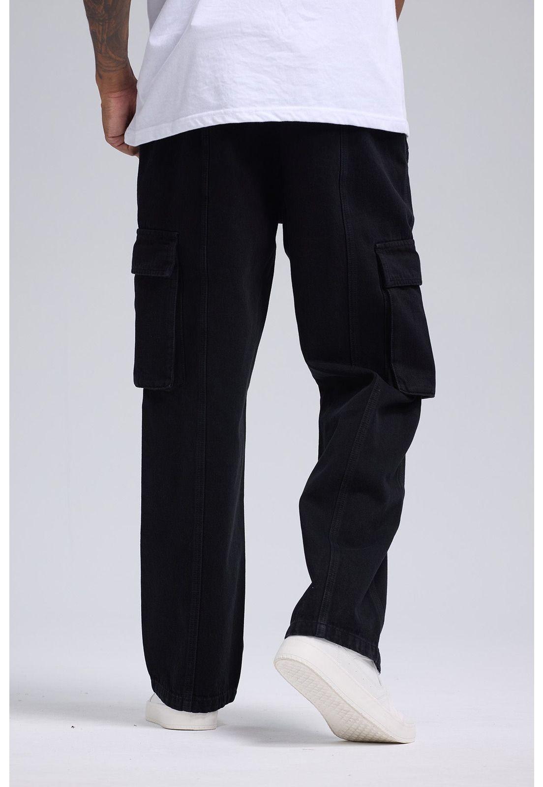 Jeans Hombre Cargo Bolsillos Negro-2