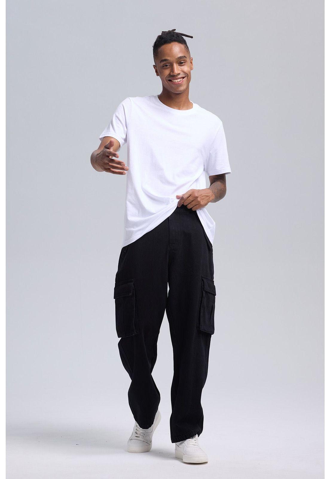 Jeans Hombre Cargo Bolsillos Negro-3