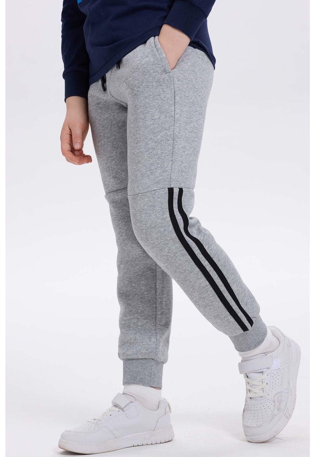 Pantalón Buzo Niño Con Rayas Lateral Gris Melange-1