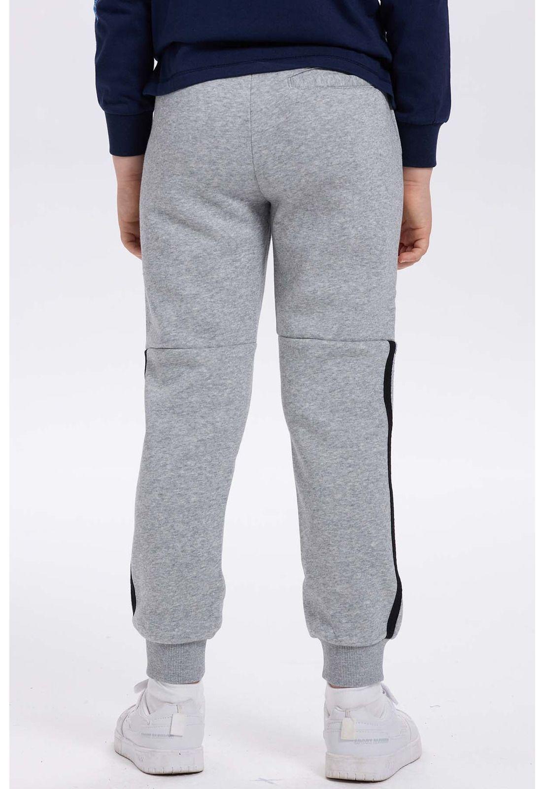 Pantalón Buzo Niño Con Rayas Lateral Gris Melange-2