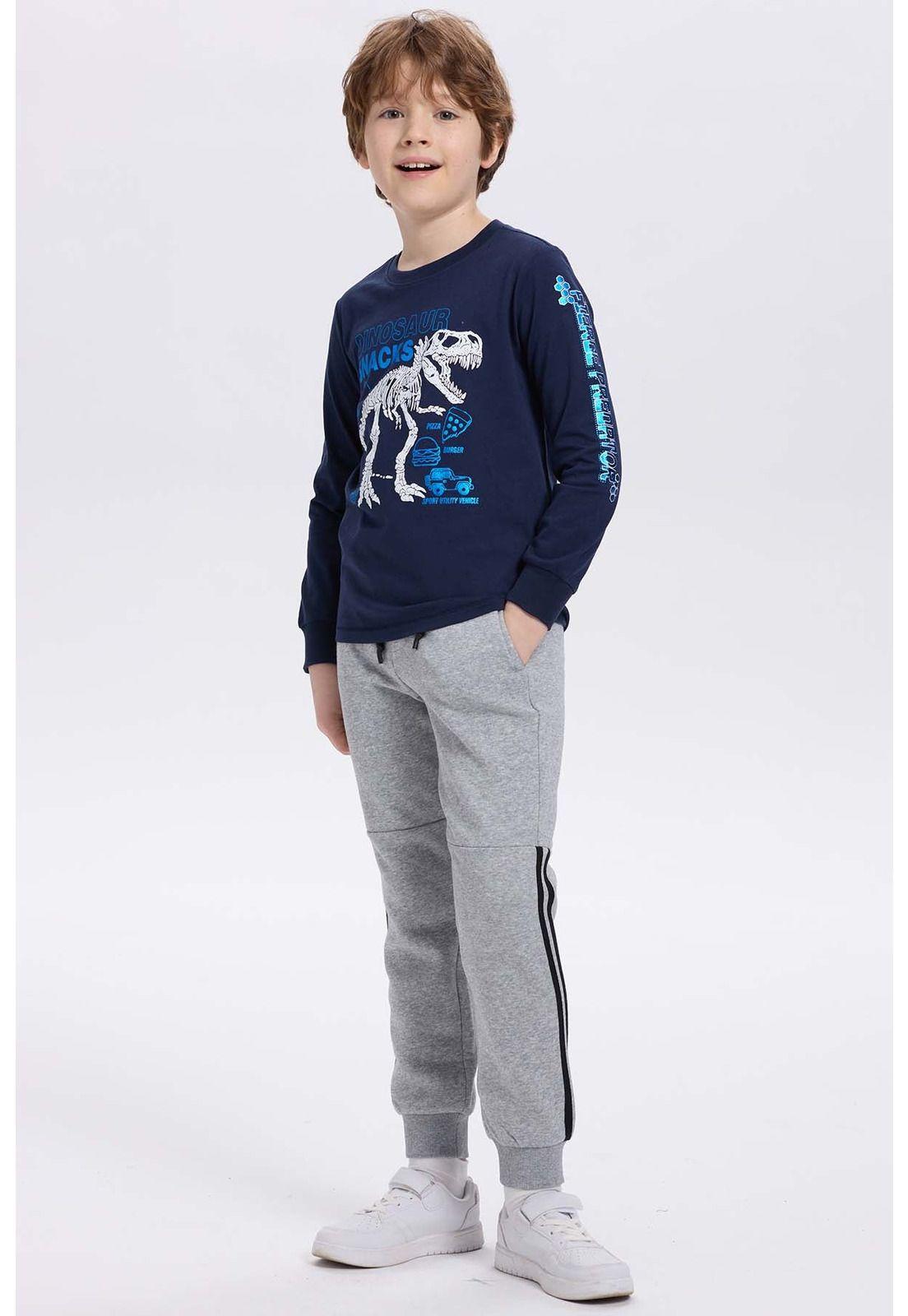 Pantalón Buzo Niño Con Rayas Lateral Gris Melange-3