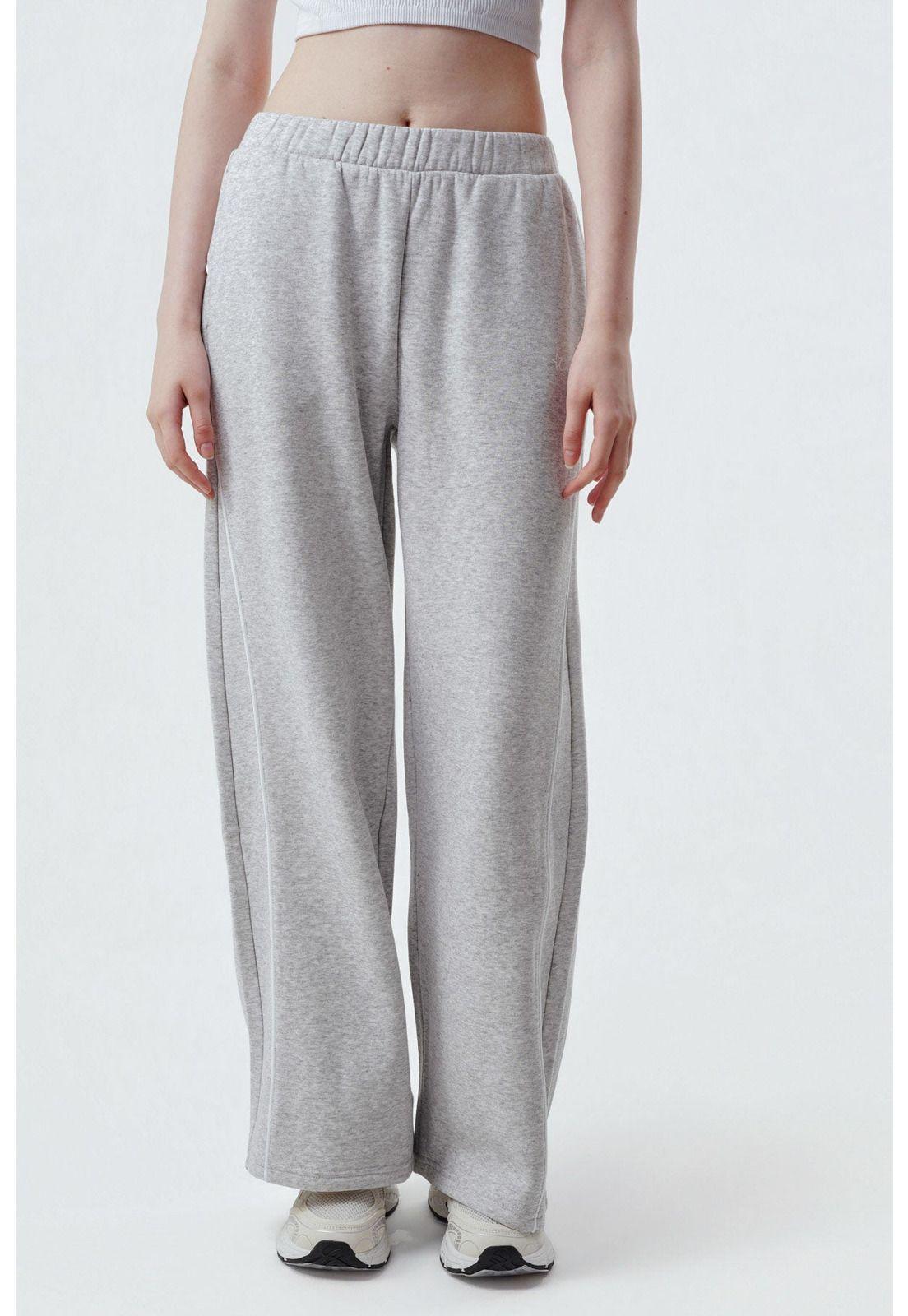 Pantalón Buzo Mujer Wide Leg Gris Melange - Vlll-0