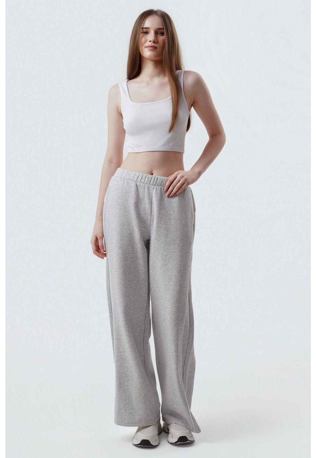Pantalón Buzo Mujer Wide Leg Gris Melange - Vlll-3