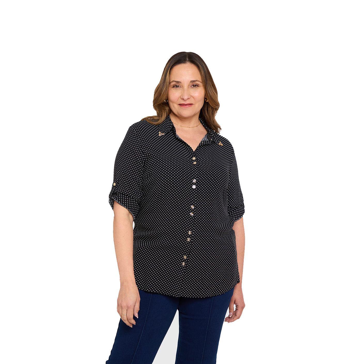 Blusa Mujer Abotonada Roll Up Negro Fashion's Park-0