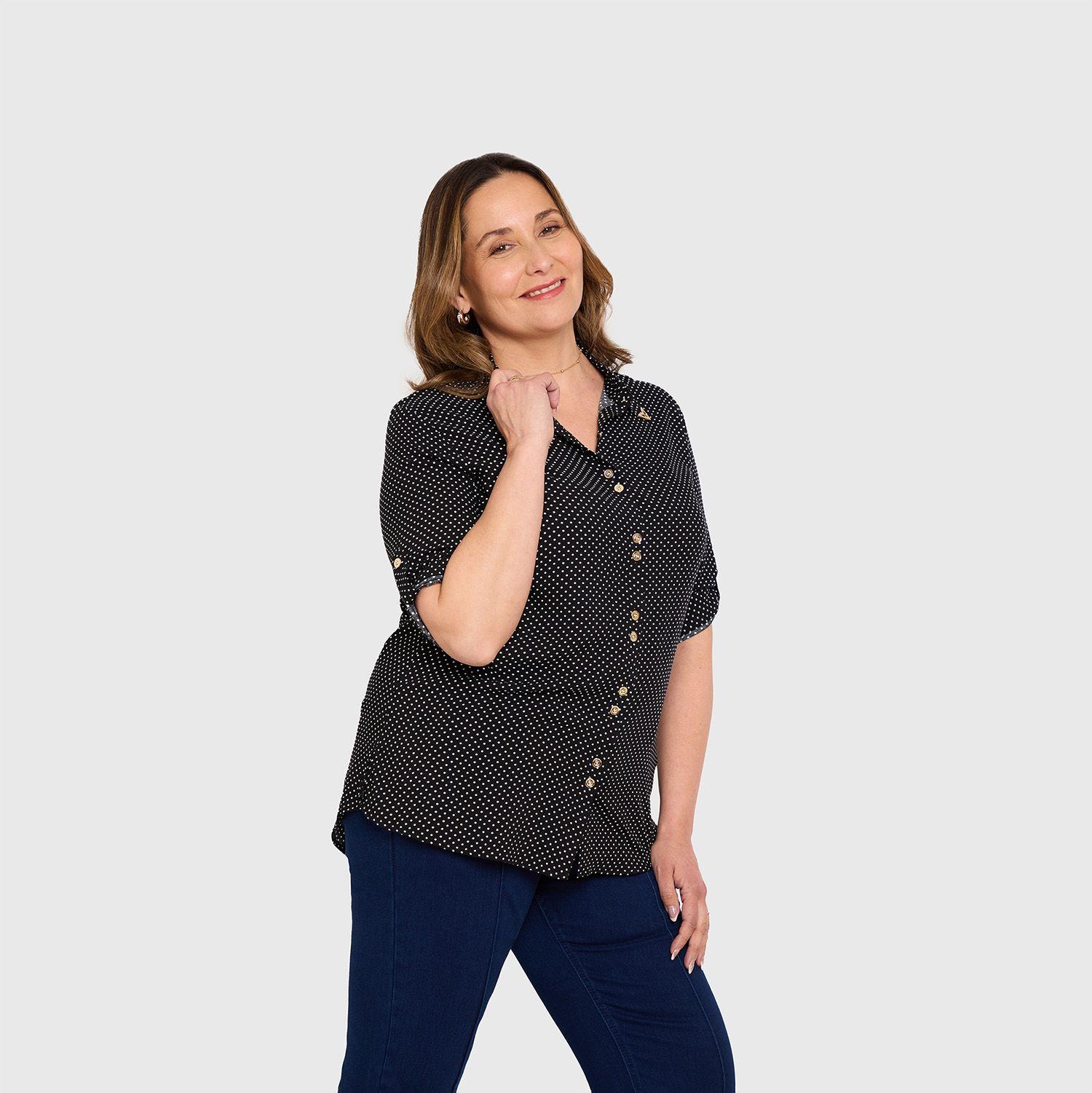 Blusa Mujer Abotonada Roll Up Negro Fashion's Park-1