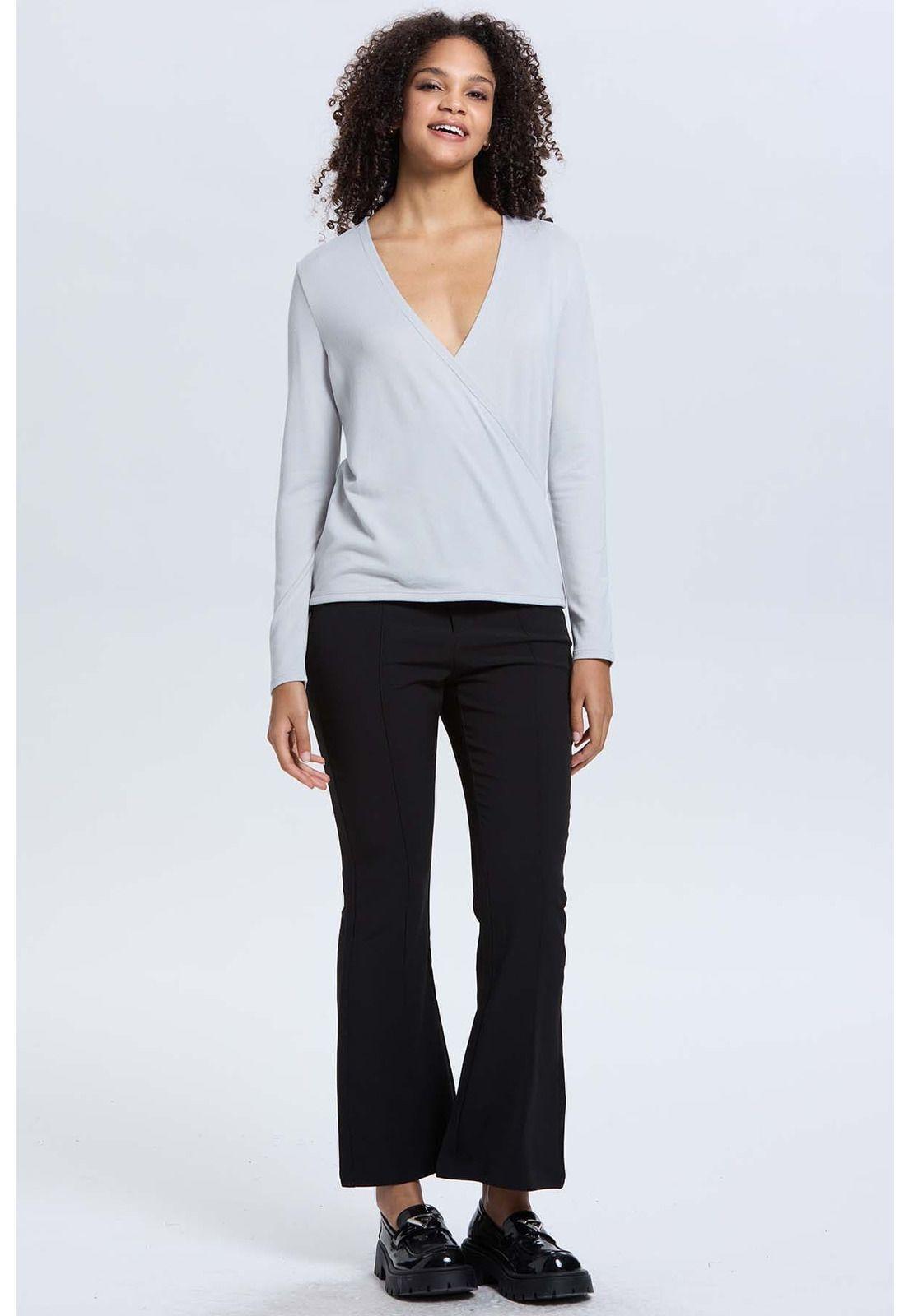 Sweater Mujer Escote V Gris-3