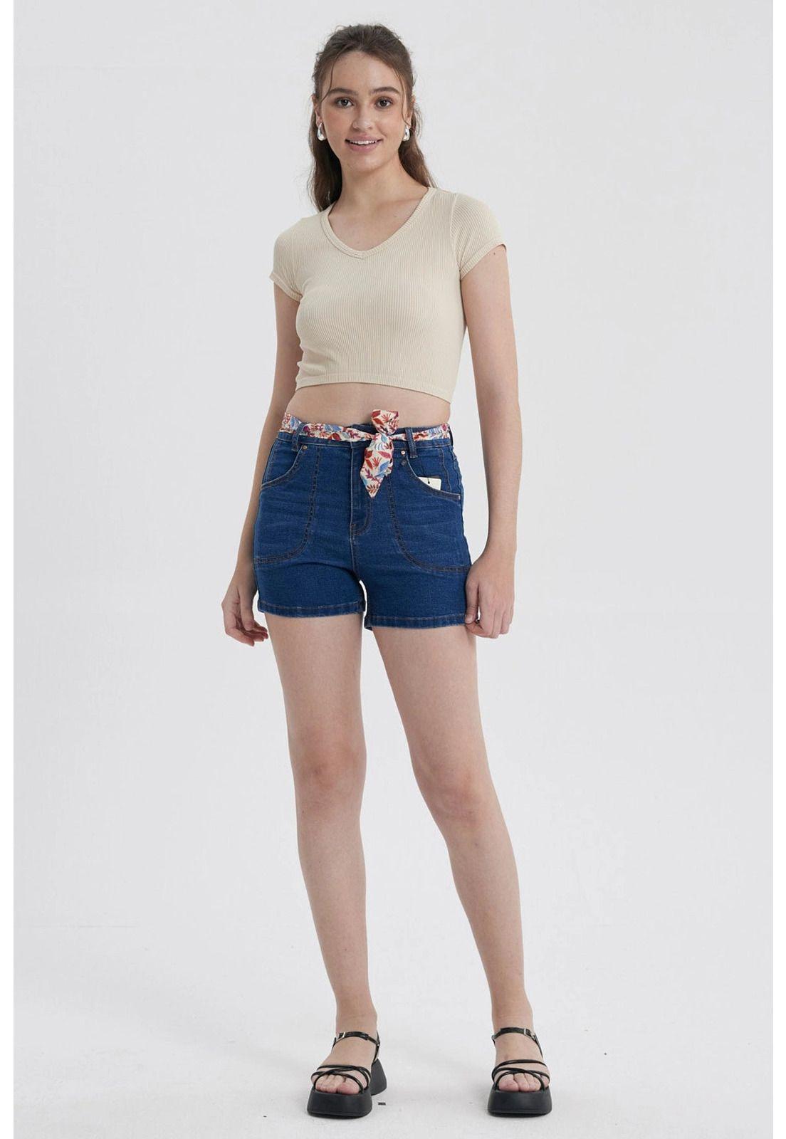 Short Mujer Mom Pañuelo Azul-3