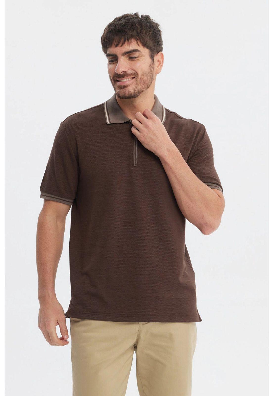 Polera Hombre Textura Cierre Polo Chocolate-0