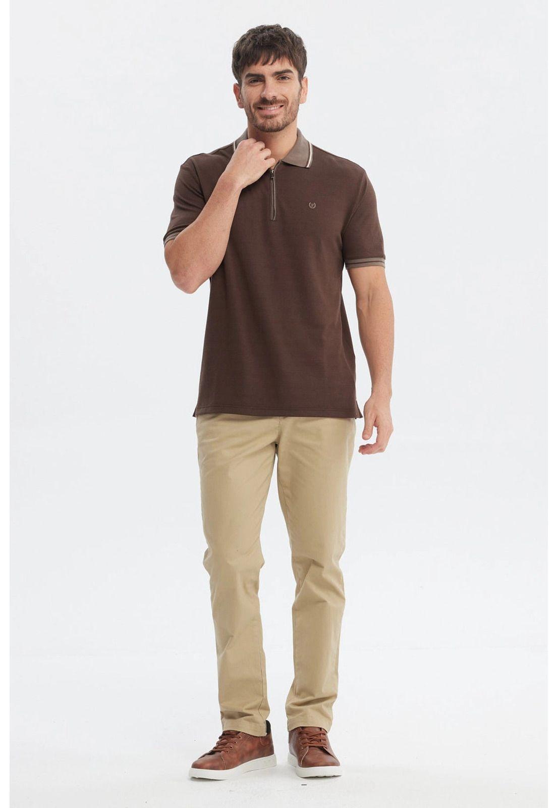 Polera Hombre Textura Cierre Polo Chocolate-3