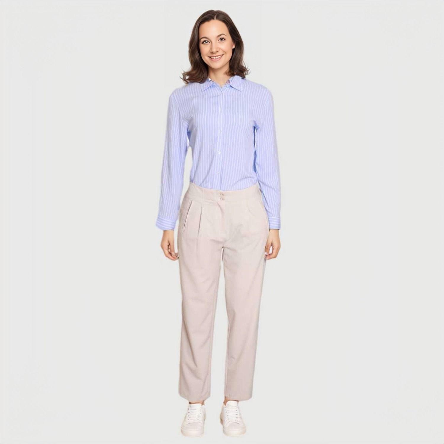 Pantalón Calce Zanahoria Pinzas Beige Claro Mujer-3