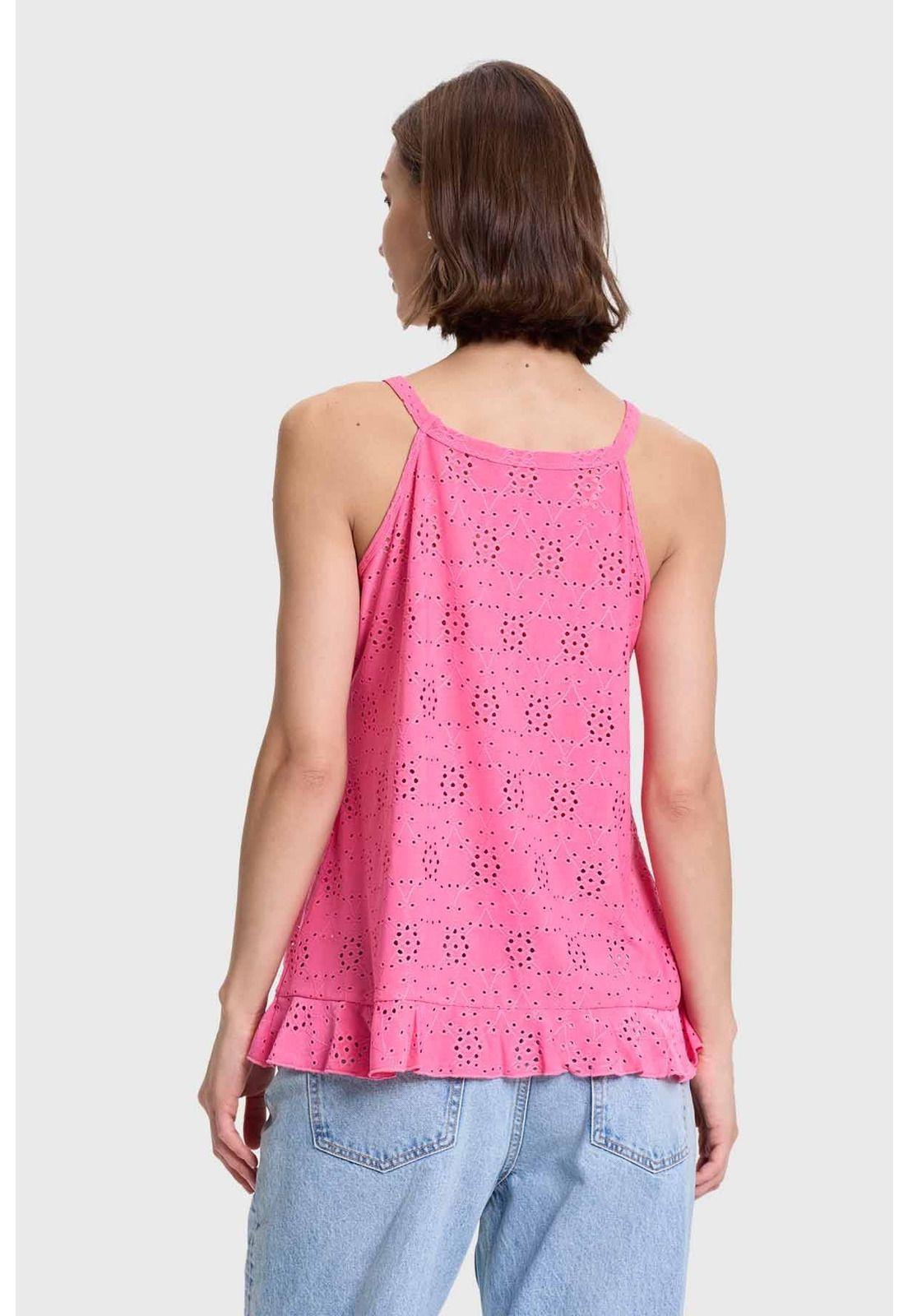 Polera Mujer Halter Broderie Rosado-2