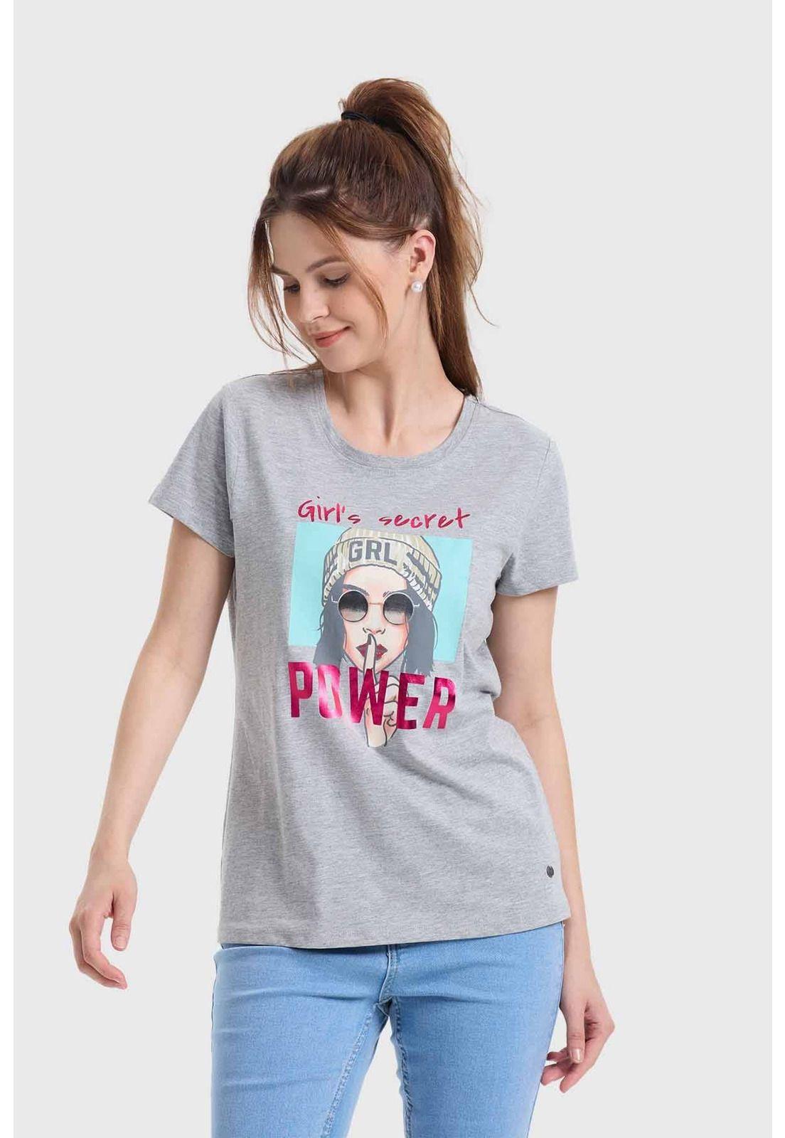 Polera Mujer Básica Print Gris - ll-1