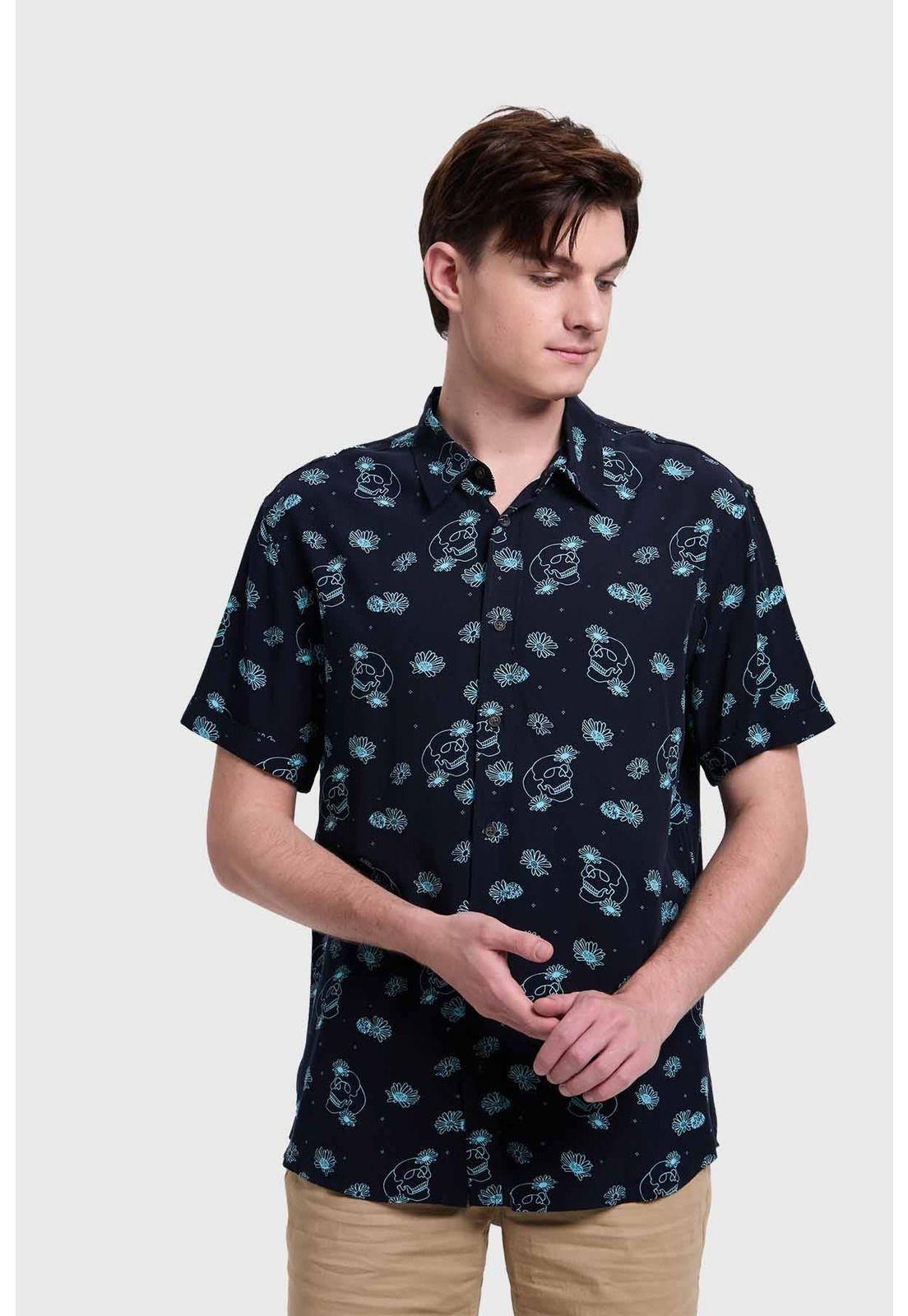 Camisa Hombre Mini Print Azul - lll-0