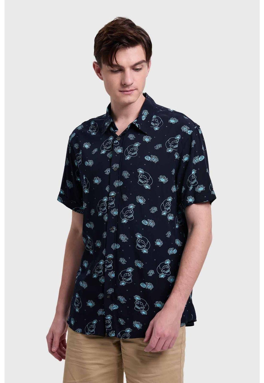 Camisa Hombre Mini Print Azul - lll-1