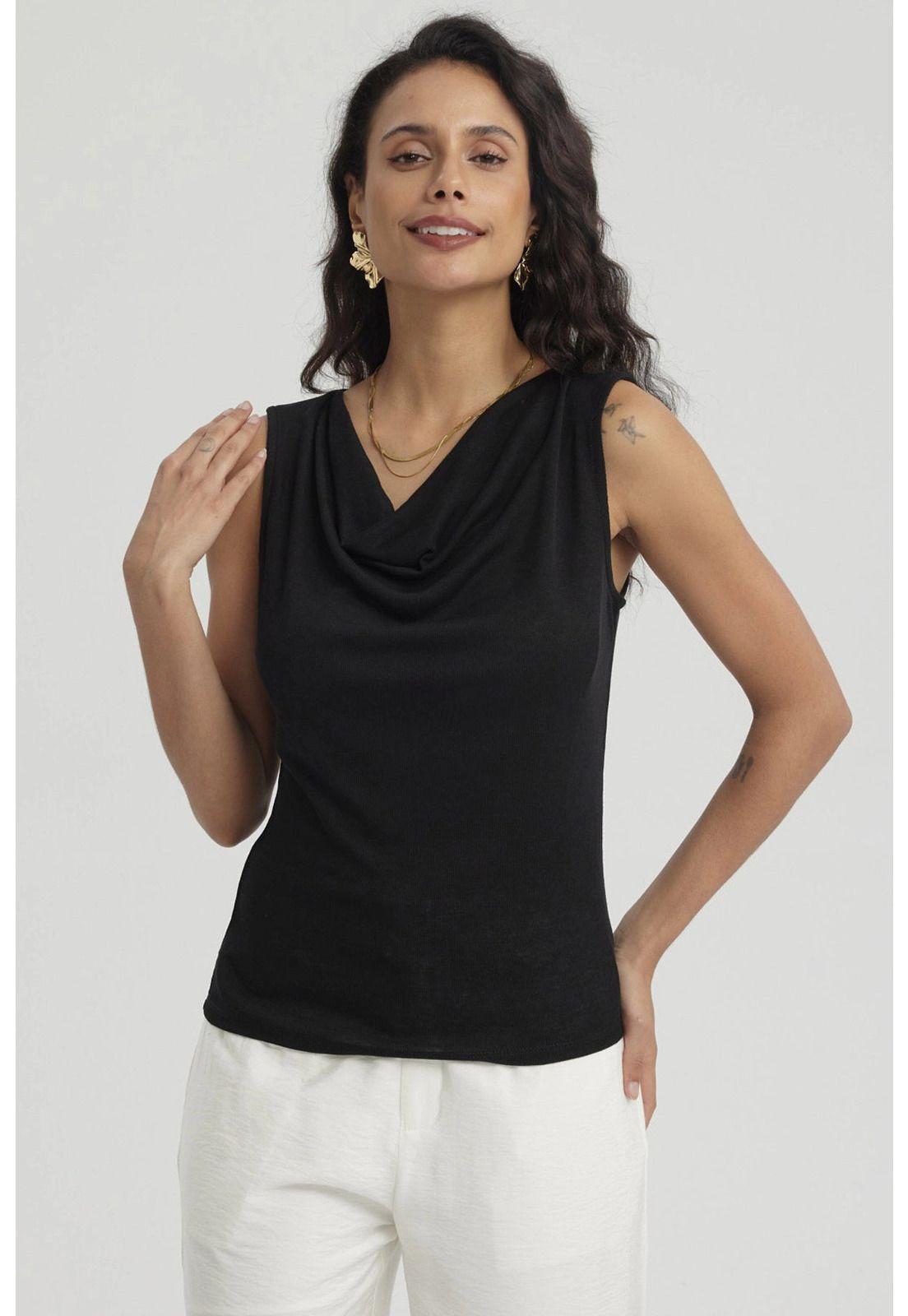 Polera Mujer Cuello Drapeado Negro-4