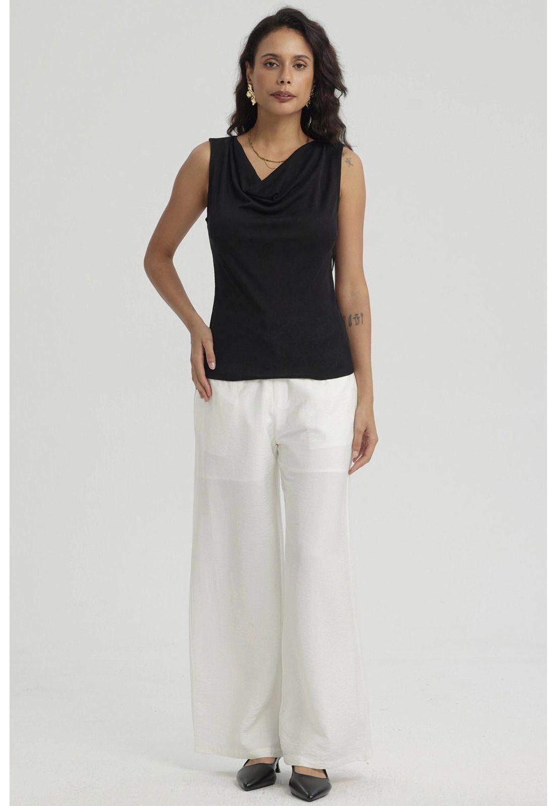 Polera Mujer Cuello Drapeado Negro-7